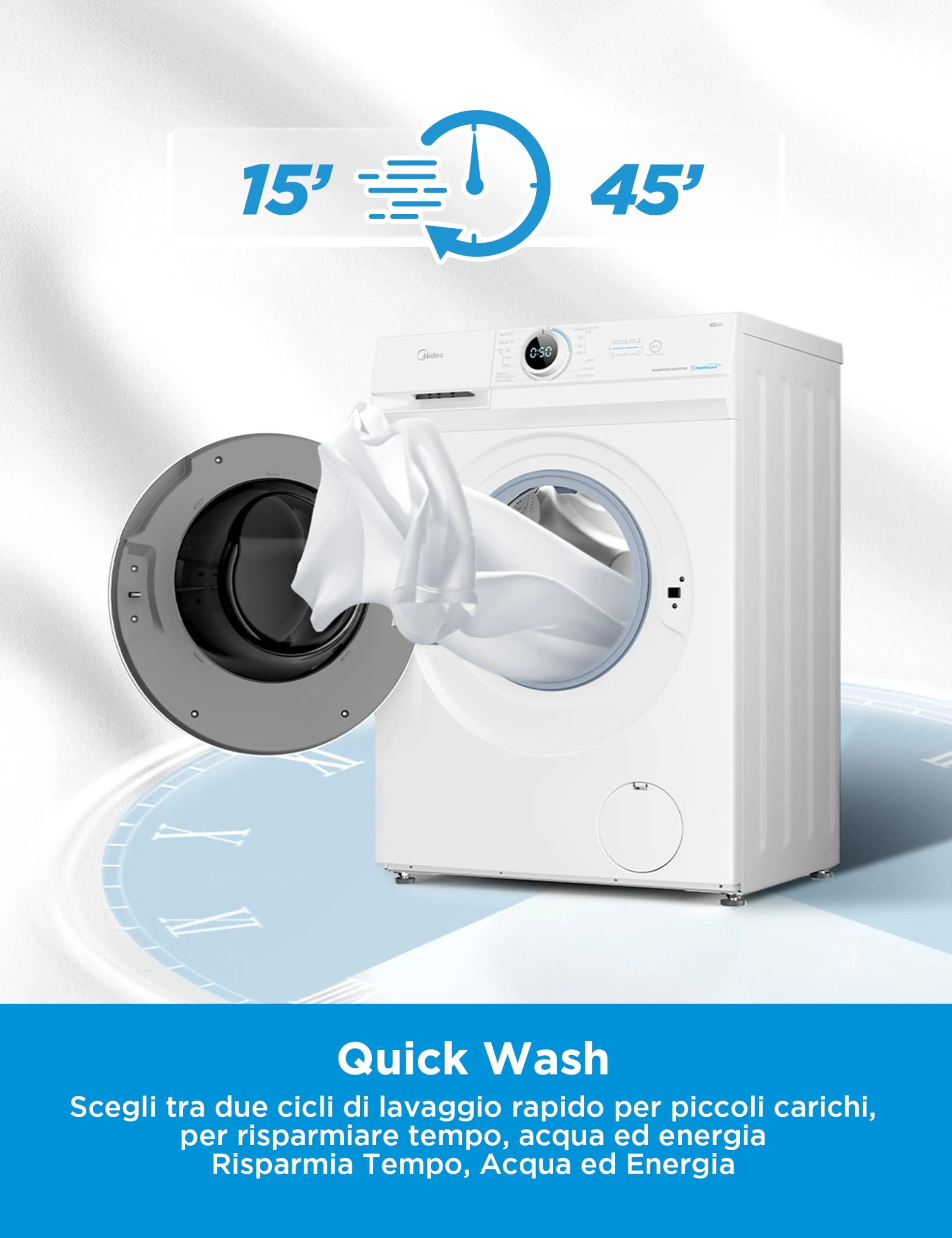 Midea Lavatrice Slim 8 kg Classe A 1400 Giri Motore BLDC MF10EW80B - immagine 4
