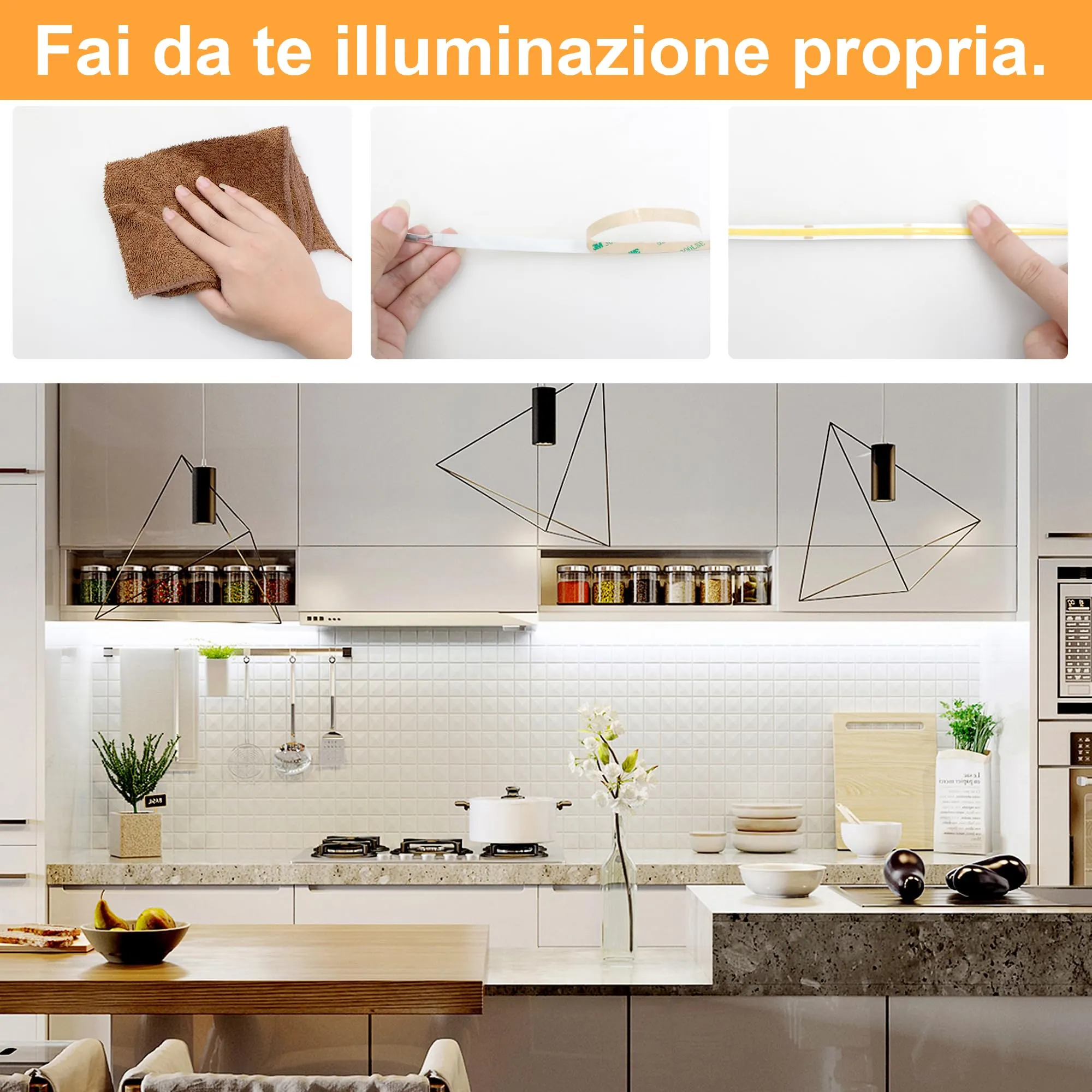 AXMOTUT Striscia LED COB 2m 24V Bianco Freddo 6000K 320LEDs/m 8mm CRI90+ con Alimentatore e Telecomando RF - immagine 5