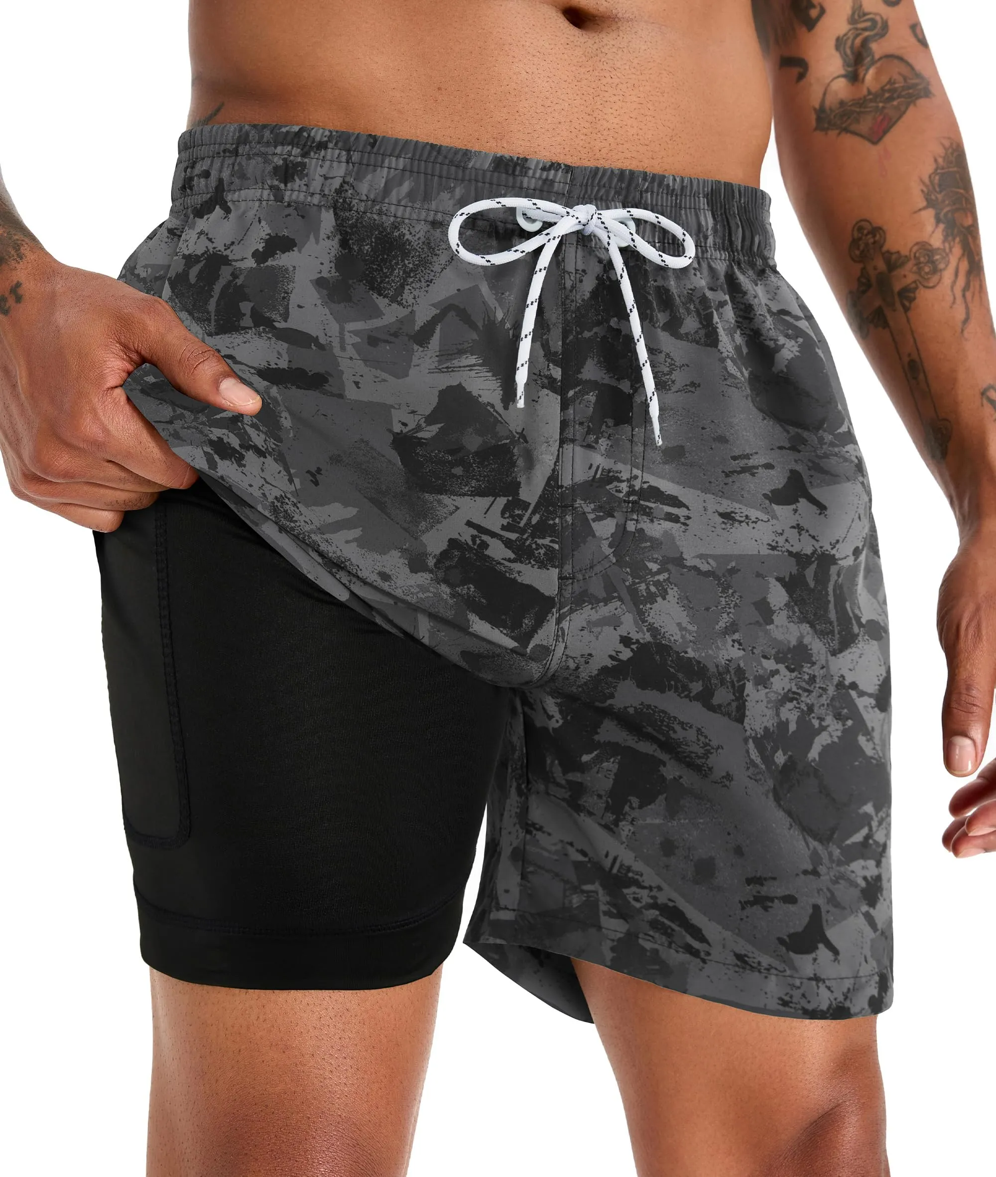 APTRO Pantaloncini da Bagno Uomo Stampa Hawaiana Grigio Mimetico MK323 S - immagine 1