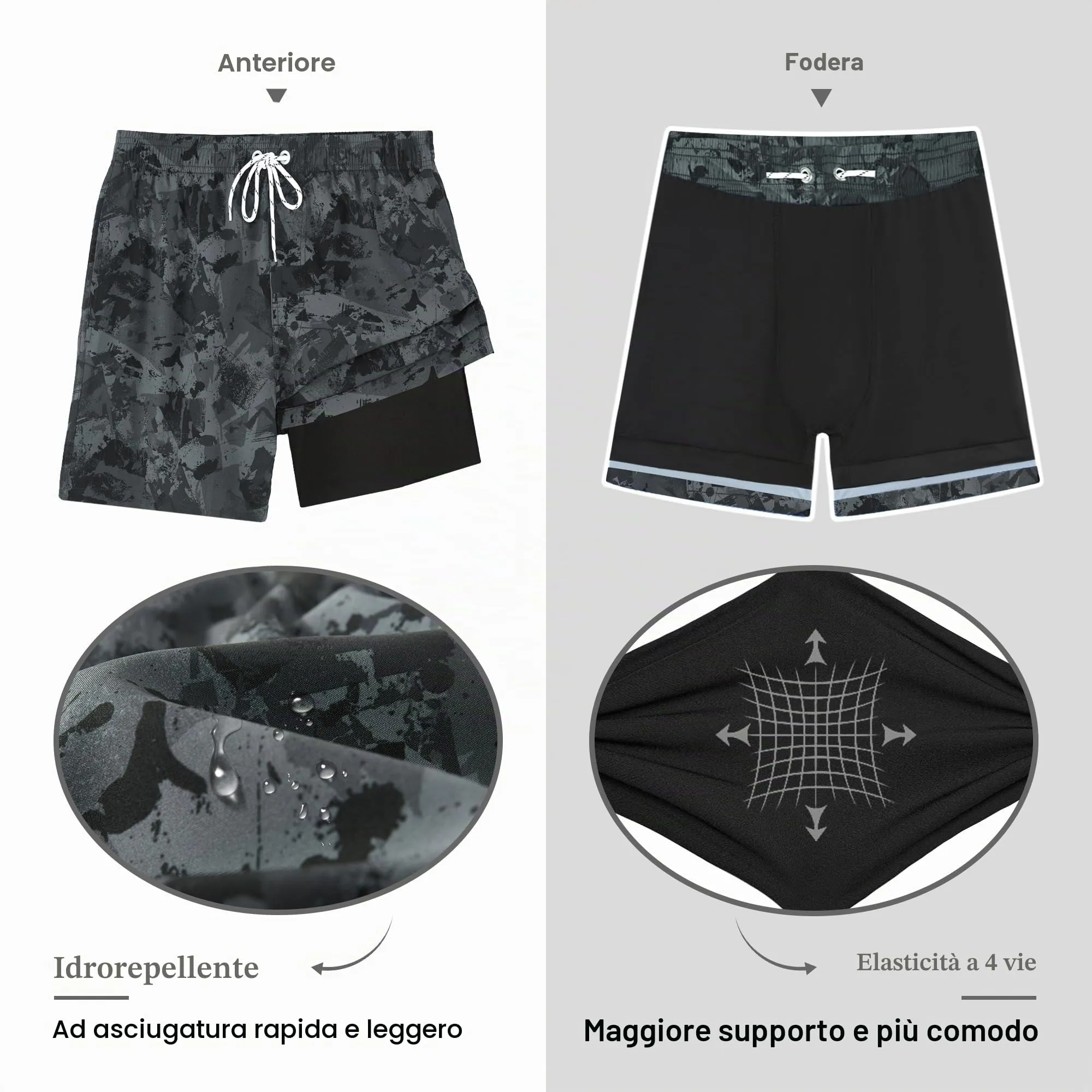 APTRO Pantaloncini da Bagno Uomo Stampa Hawaiana Grigio Mimetico MK323 S - immagine 5