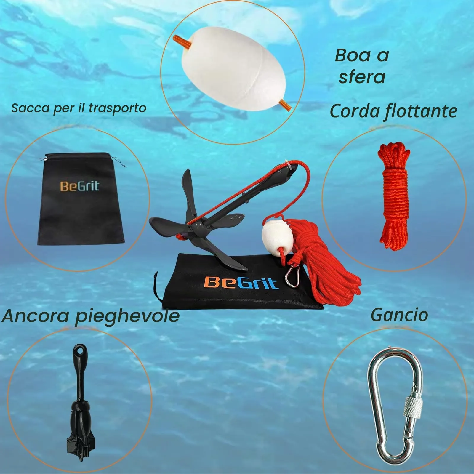 BeGrit Ancora Pieghevole 1.5kg per Kayak e Gommone con Cima - immagine 3