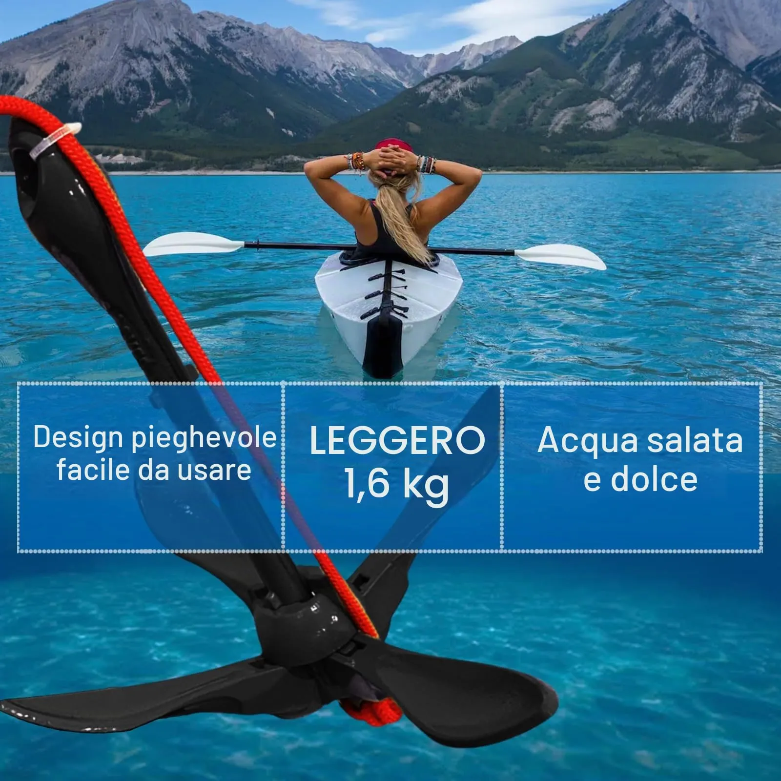 BeGrit Ancora Pieghevole 1.5kg per Kayak e Gommone con Cima - immagine 4