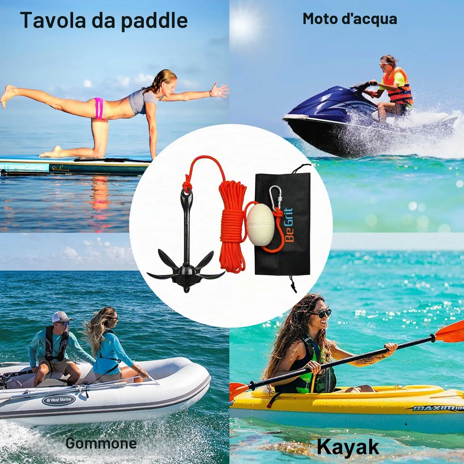 BeGrit Ancora Pieghevole 1.5kg per Kayak e Gommone con Cima - immagine 5
