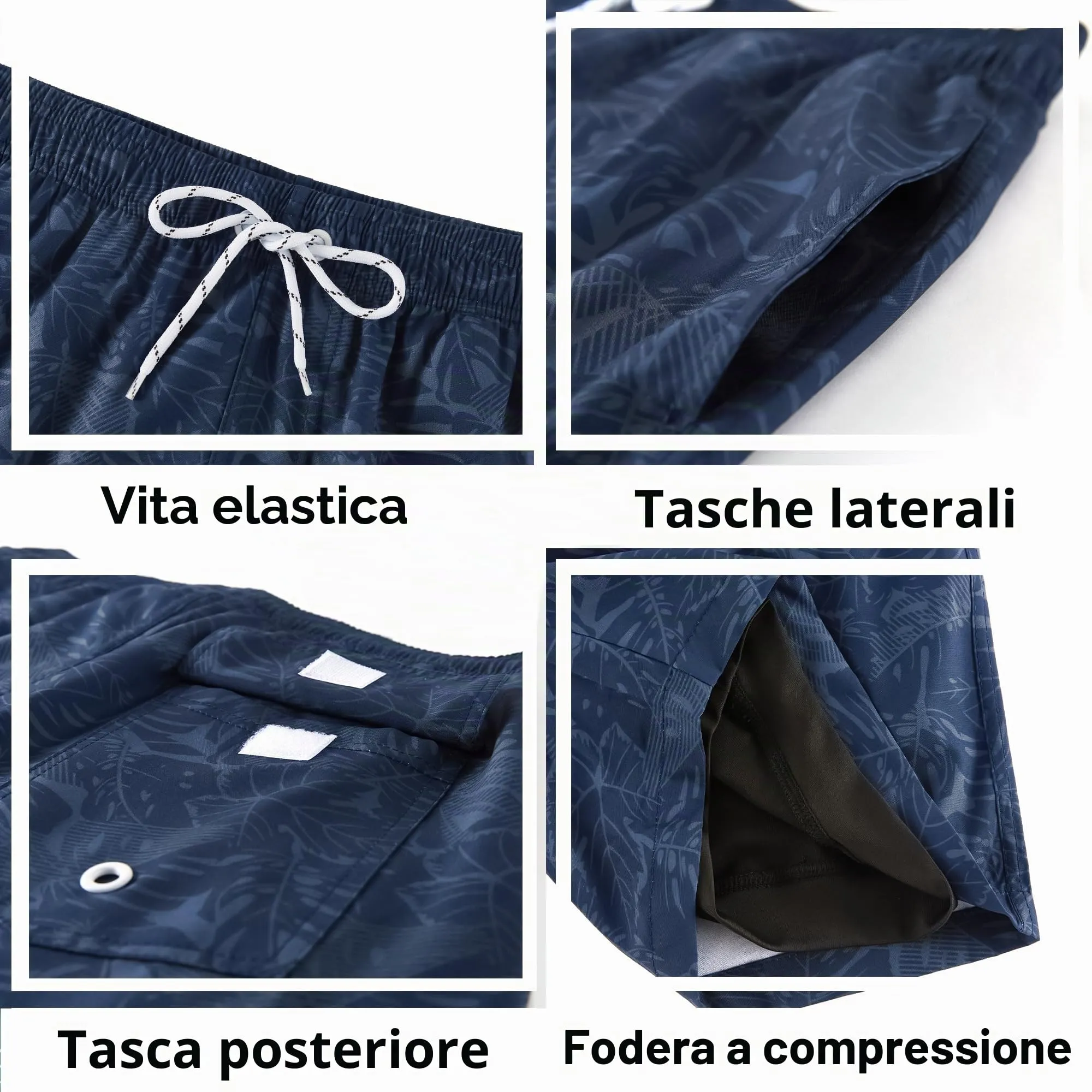 APTRO Pantaloncini da Bagno Uomo Stampa Hawaiana Blu Navy MK324 XL - immagine 4