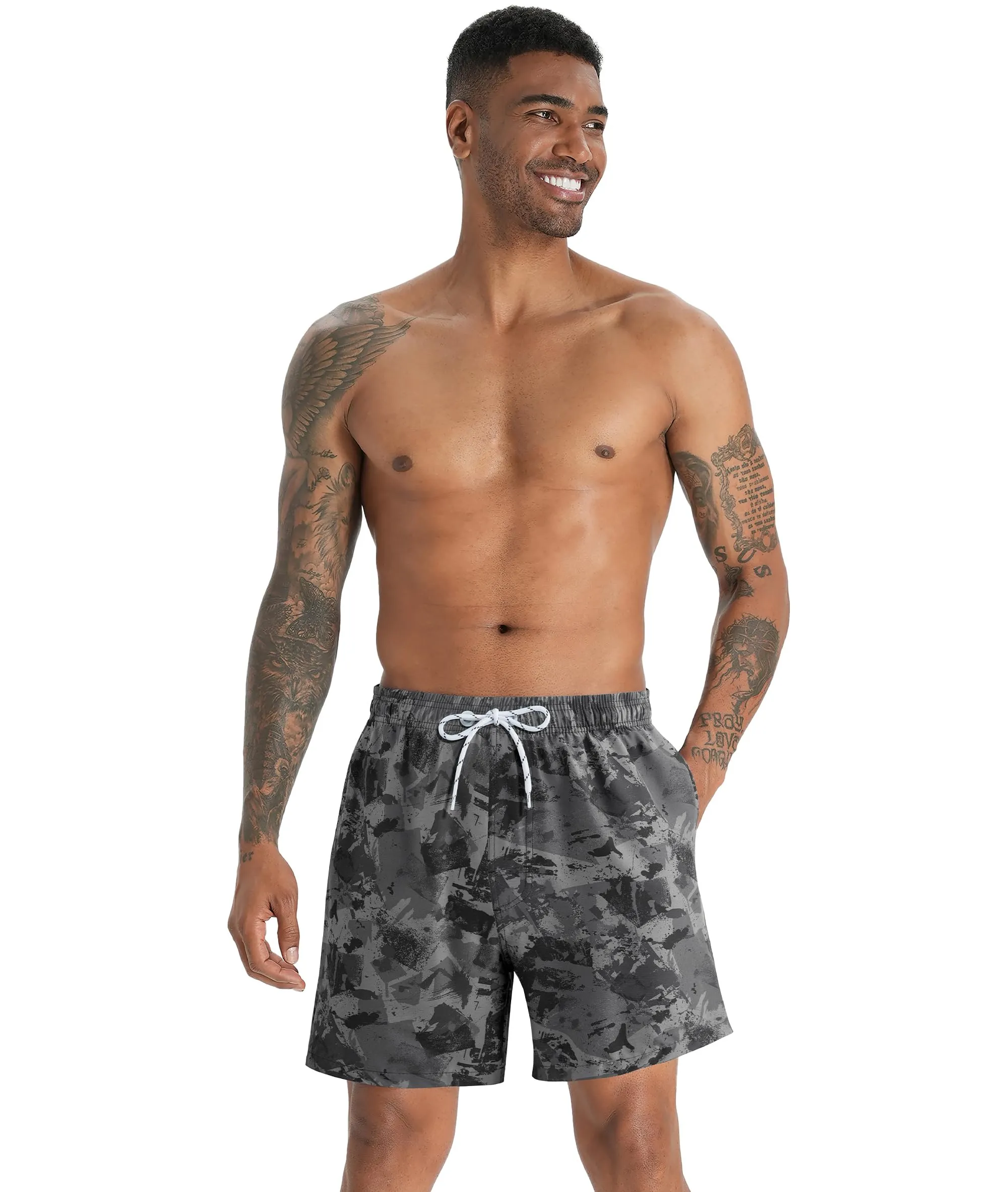 APTRO Pantaloncini da Bagno Uomo Stampa Hawaiana Asciugatura Rapida con Fodera in Rete Grigio Mimetico MK323 XL - immagine 2