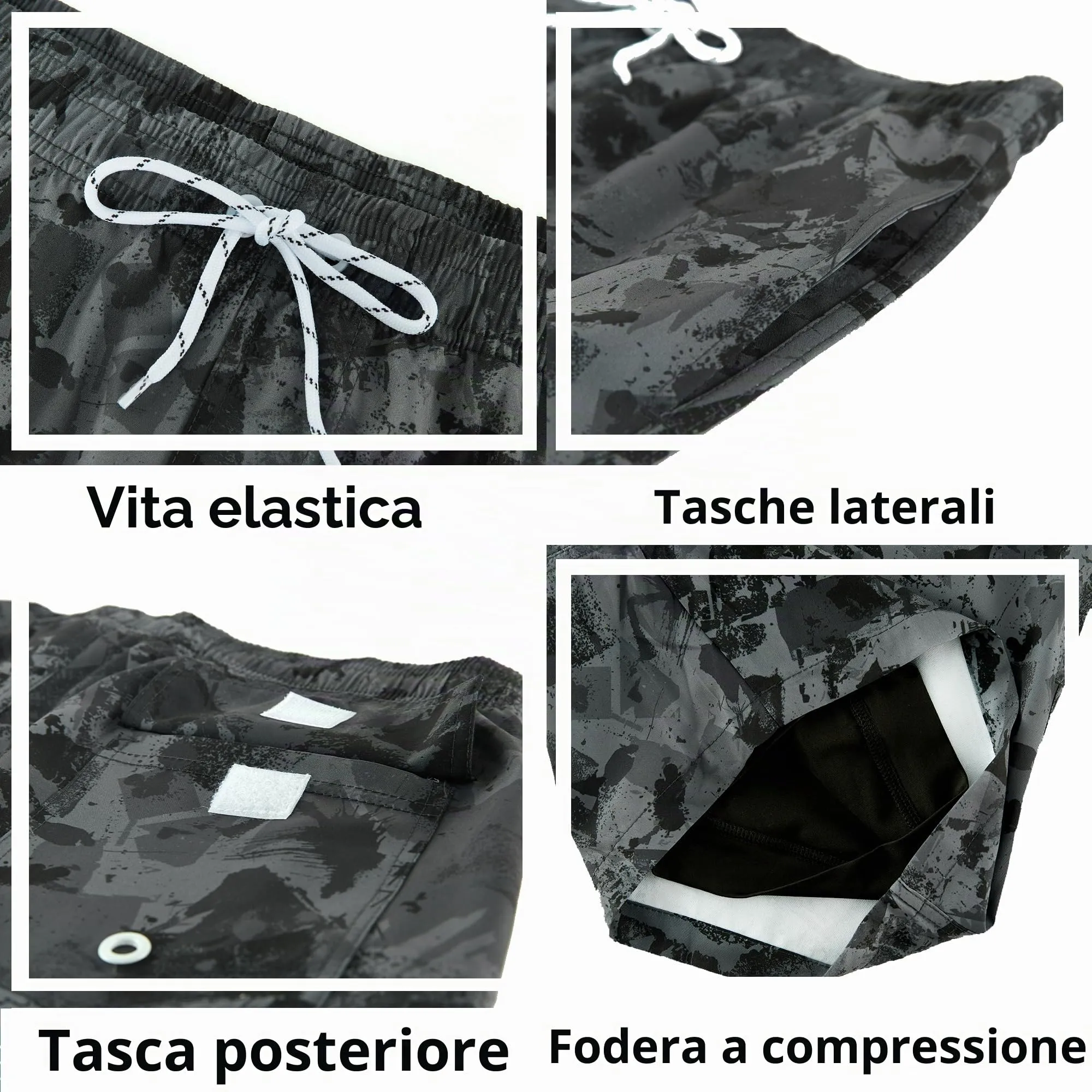 APTRO Pantaloncini da Bagno Uomo Stampa Hawaiana Asciugatura Rapida con Fodera in Rete Grigio Mimetico MK323 XL - immagine 4