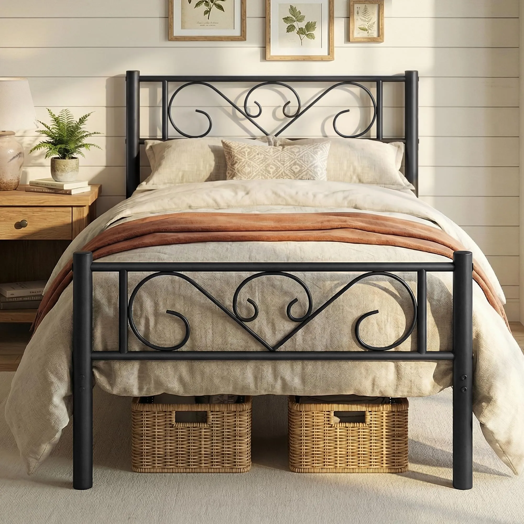 VASAGLE Struttura Letto Singolo in Metallo, 90 x 200 cm, Nero Inchiostro RMB062B01 - immagine 1