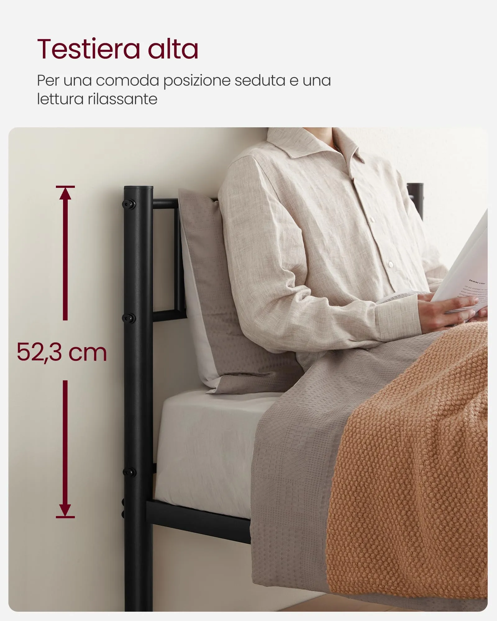 VASAGLE Struttura Letto Singolo in Metallo, 90 x 200 cm, Nero Inchiostro RMB062B01 - immagine 6