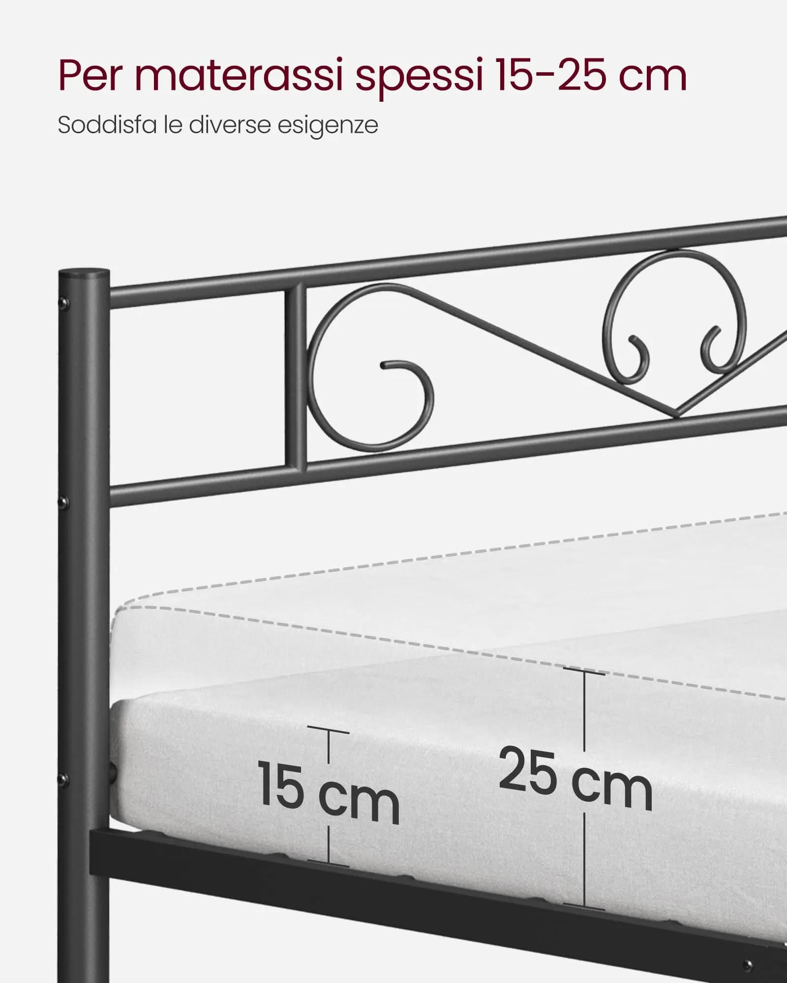 VASAGLE Struttura Letto Singolo in Metallo, 90 x 200 cm, Nero Inchiostro RMB062B01 - immagine 7