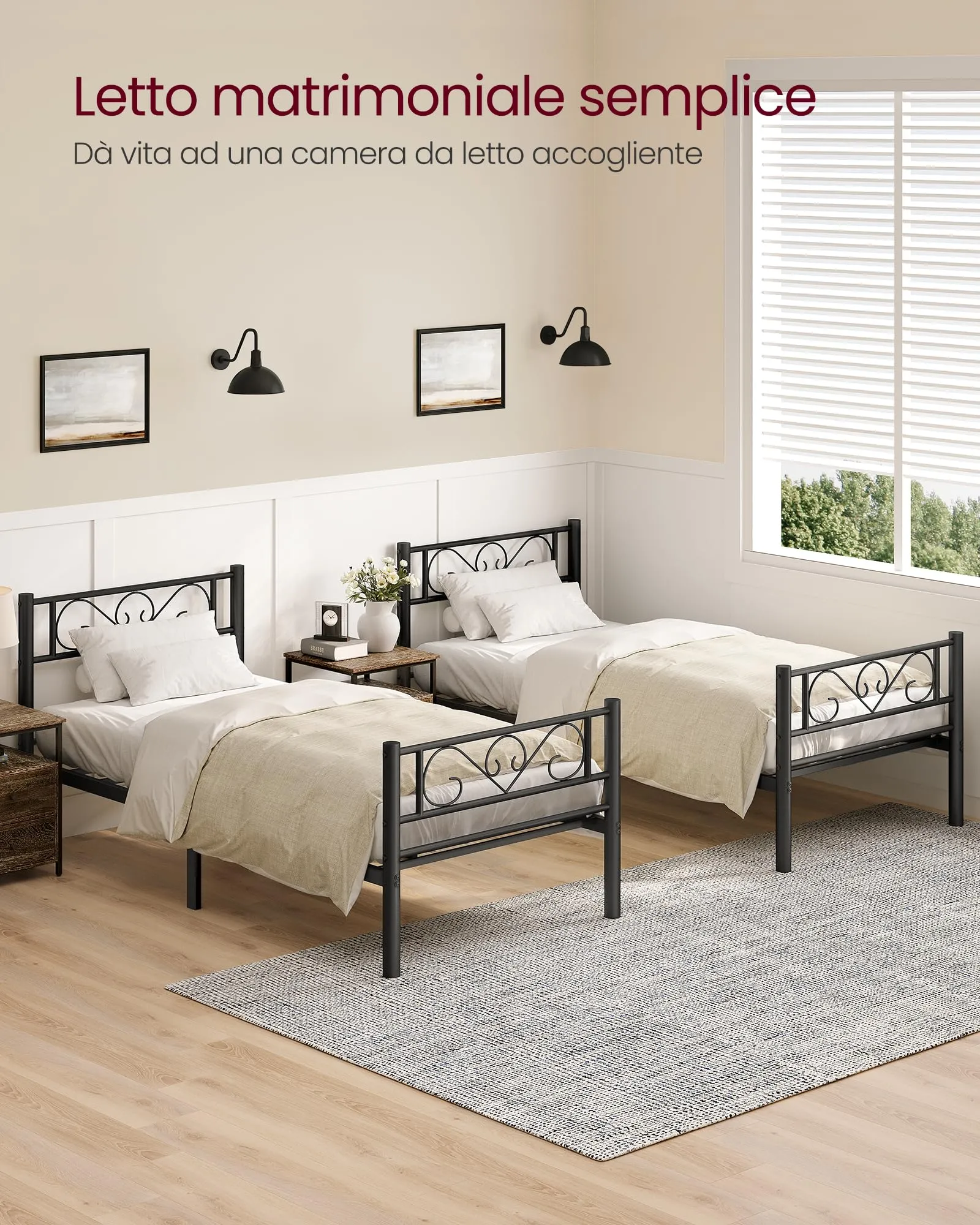 VASAGLE Struttura Letto Singolo in Metallo, 90 x 200 cm, Nero Inchiostro RMB062B01 - immagine 9