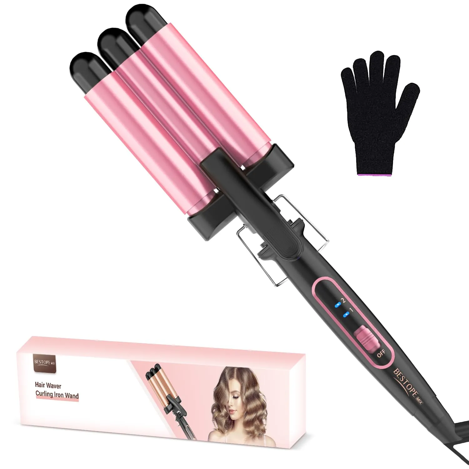 BESTOPE MIX Piastra Onde per Capelli 22mm, 150°C/210°C, Ceramica Tormalina - immagine 1