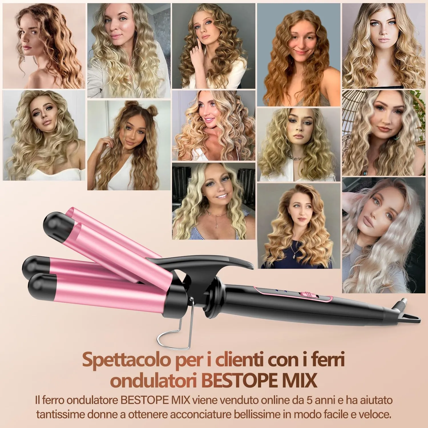 BESTOPE MIX Piastra Onde per Capelli 22mm, 150°C/210°C, Ceramica Tormalina - immagine 3