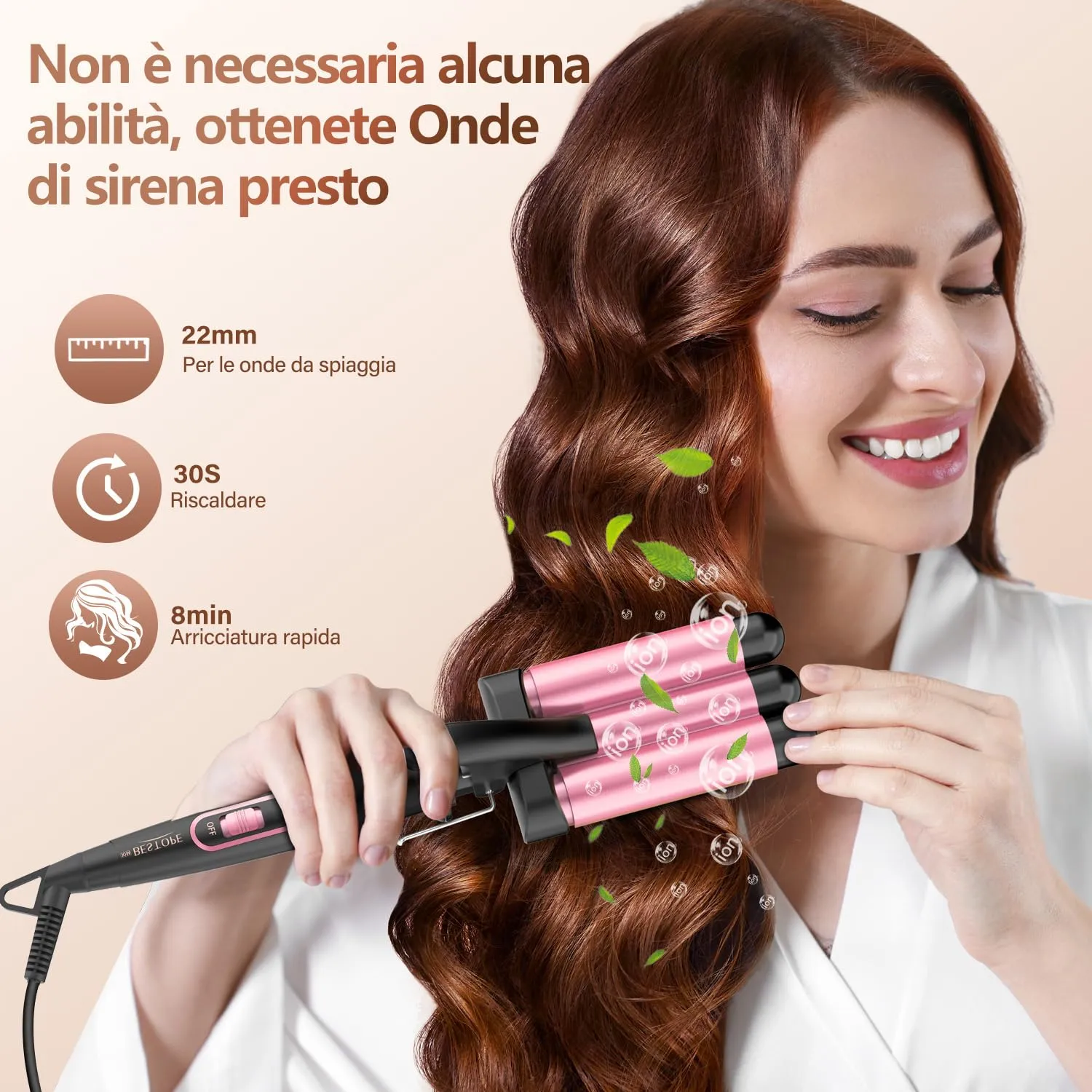 BESTOPE MIX Piastra Onde per Capelli 22mm, 150°C/210°C, Ceramica Tormalina - immagine 5