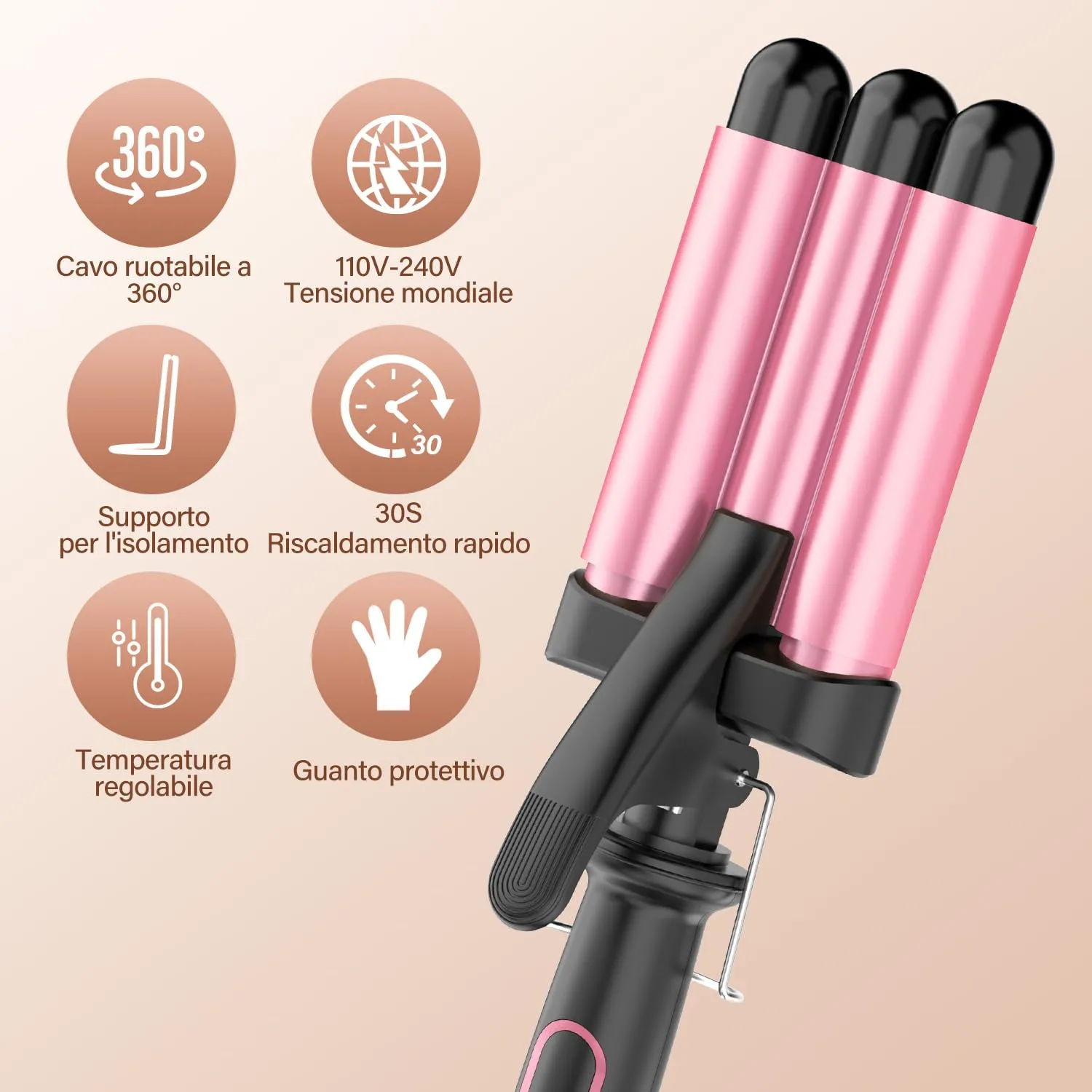 BESTOPE MIX Piastra Onde per Capelli 22mm, 150°C/210°C, Ceramica Tormalina - immagine 6