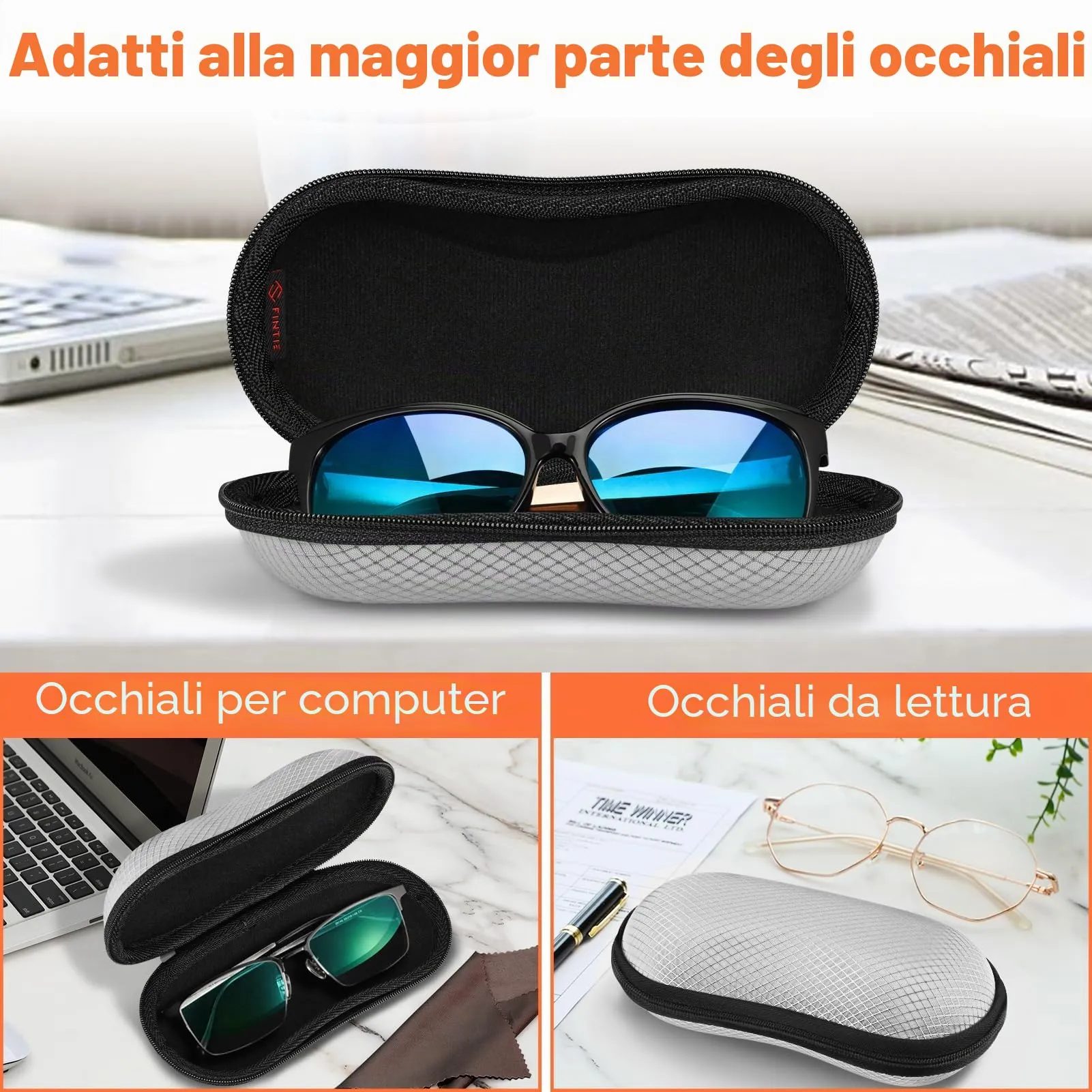FINTIE Custodia Rigida per Occhiali da Sole e Vista in EVA, Grigio - immagine 5