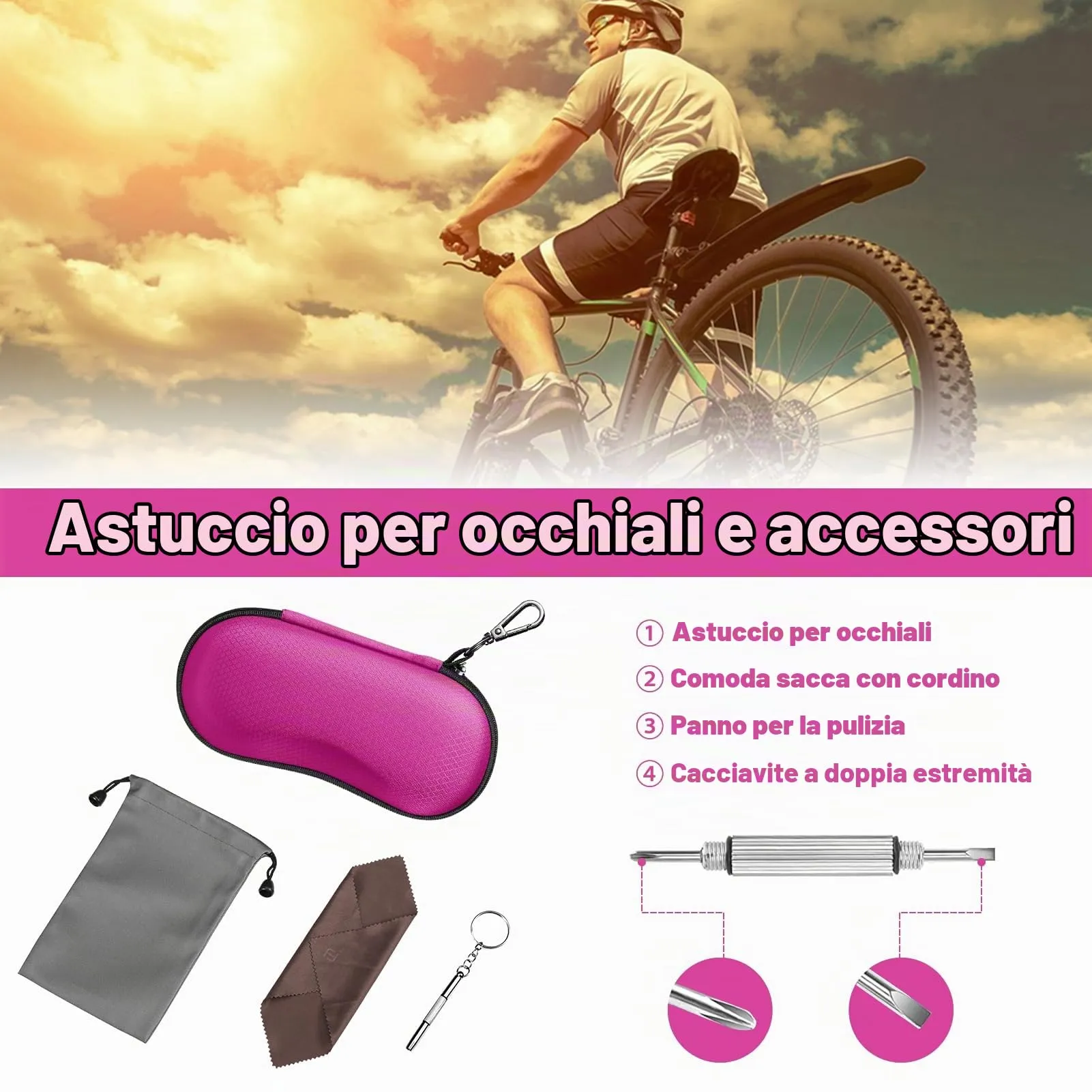FINTIE Custodia Rigida per Occhiali da Sole e Vista, Magenta - immagine 2