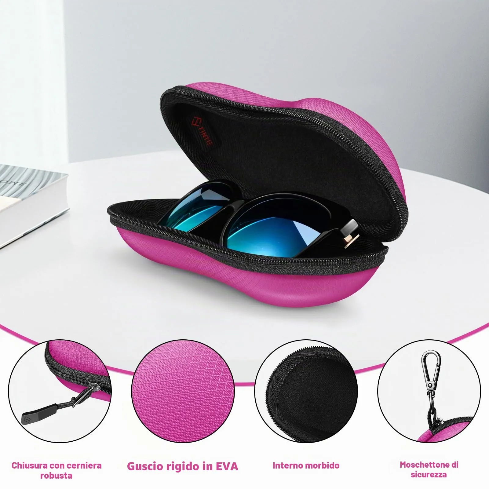 FINTIE Custodia Rigida per Occhiali da Sole e Vista, Magenta - immagine 4