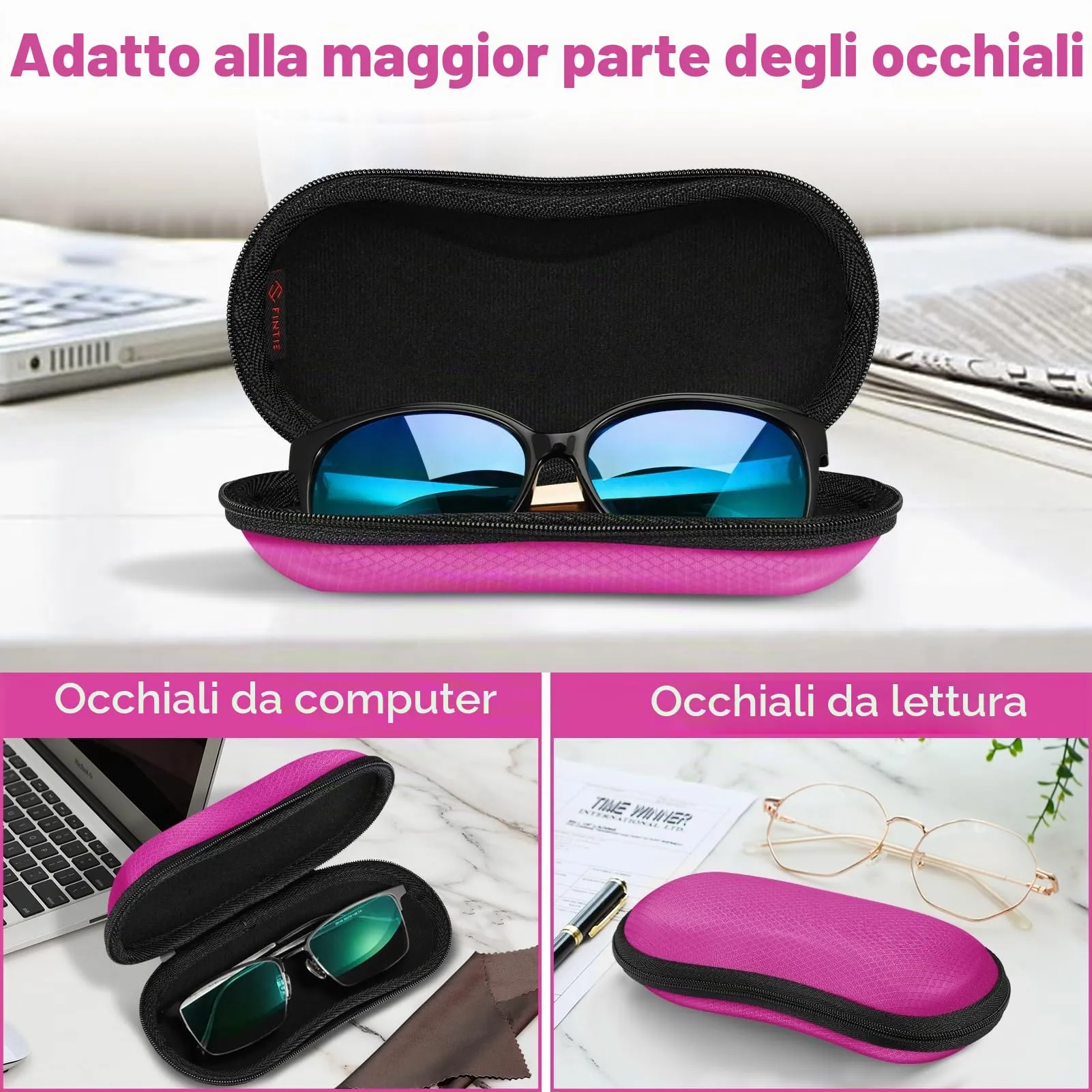 FINTIE Custodia Rigida per Occhiali da Sole e Vista, Magenta - immagine 5