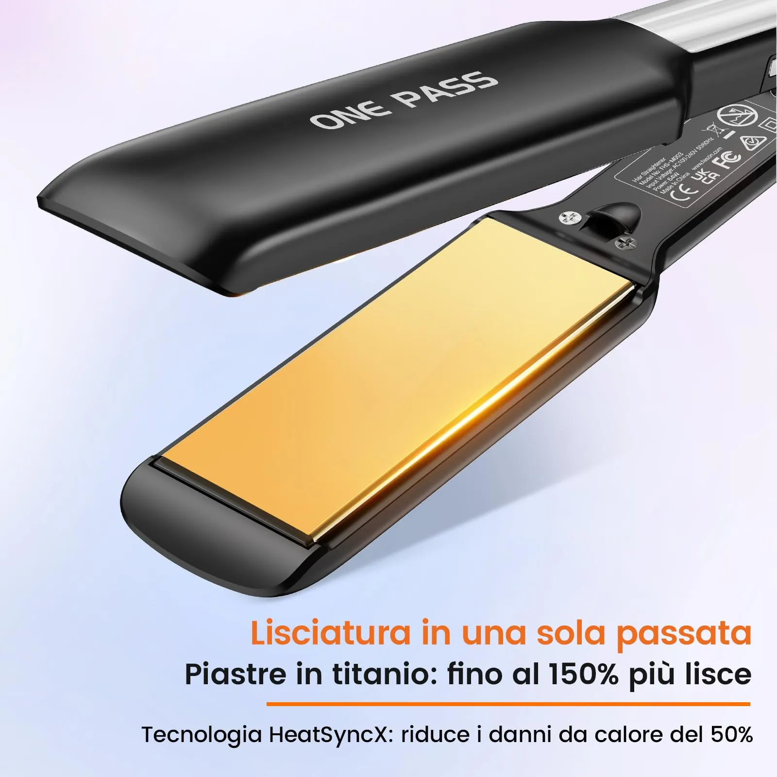 Faszin Piastra per Capelli Professionale in Titanio 42mm, Nero - immagine 2