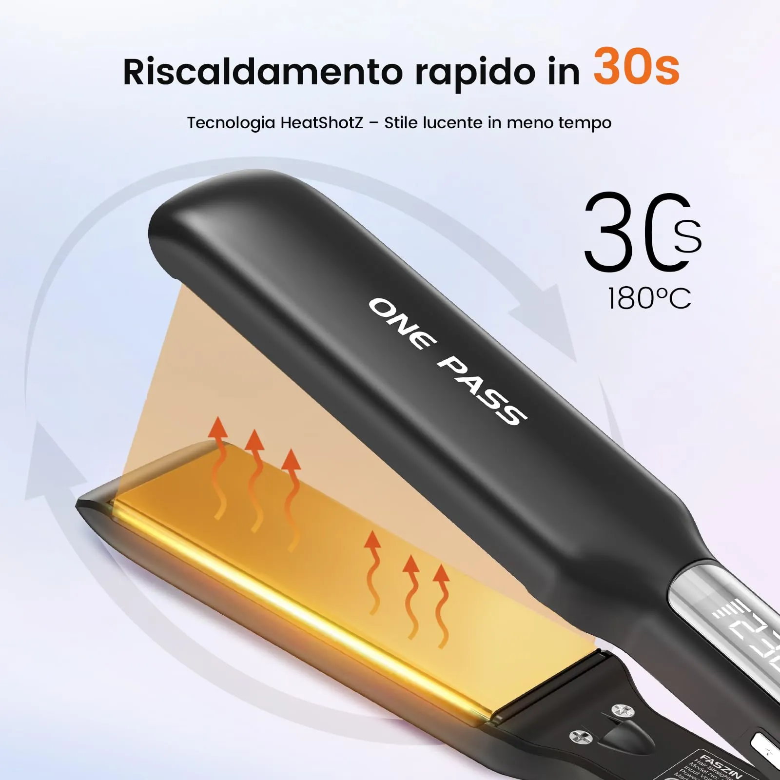 Faszin Piastra per Capelli Professionale in Titanio 42mm, Nero - immagine 3