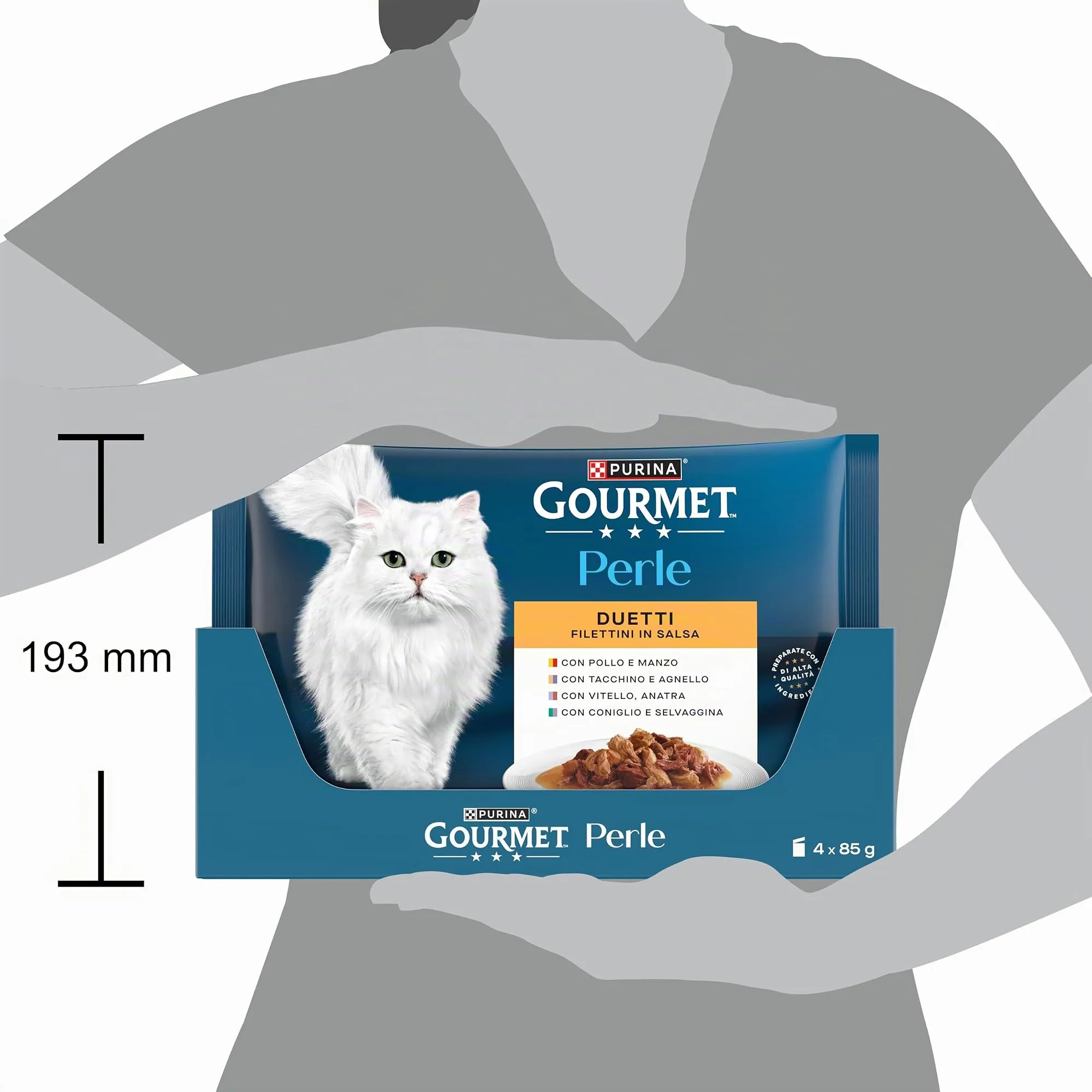 Gourmet Perle Duetti Cibo Umido per Gatti Adulti, Filettini con Manzo e Pollo, Tacchino e Agnello, Vitello e Anatra, Coniglio e Selvaggina, 48 Buste da 85g - immagine 5