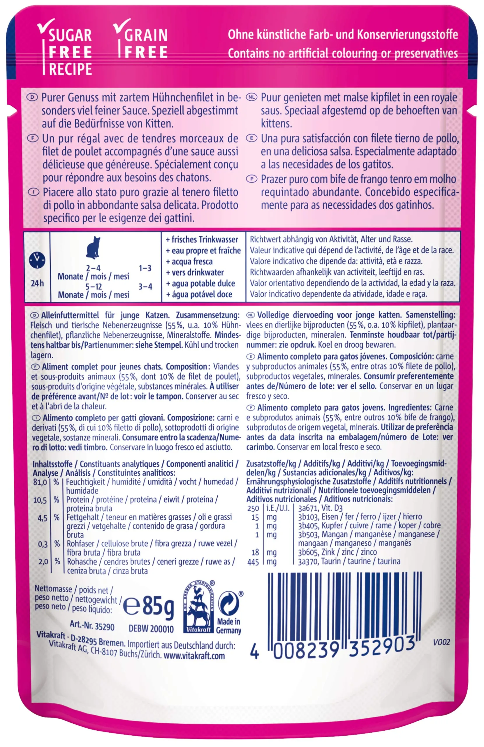 Vitakraft Poésie Délice Junior Alimento Umido per Gatti con Pollo in Salsa, Senza Zuccheri e Cereali, 85g - immagine 2