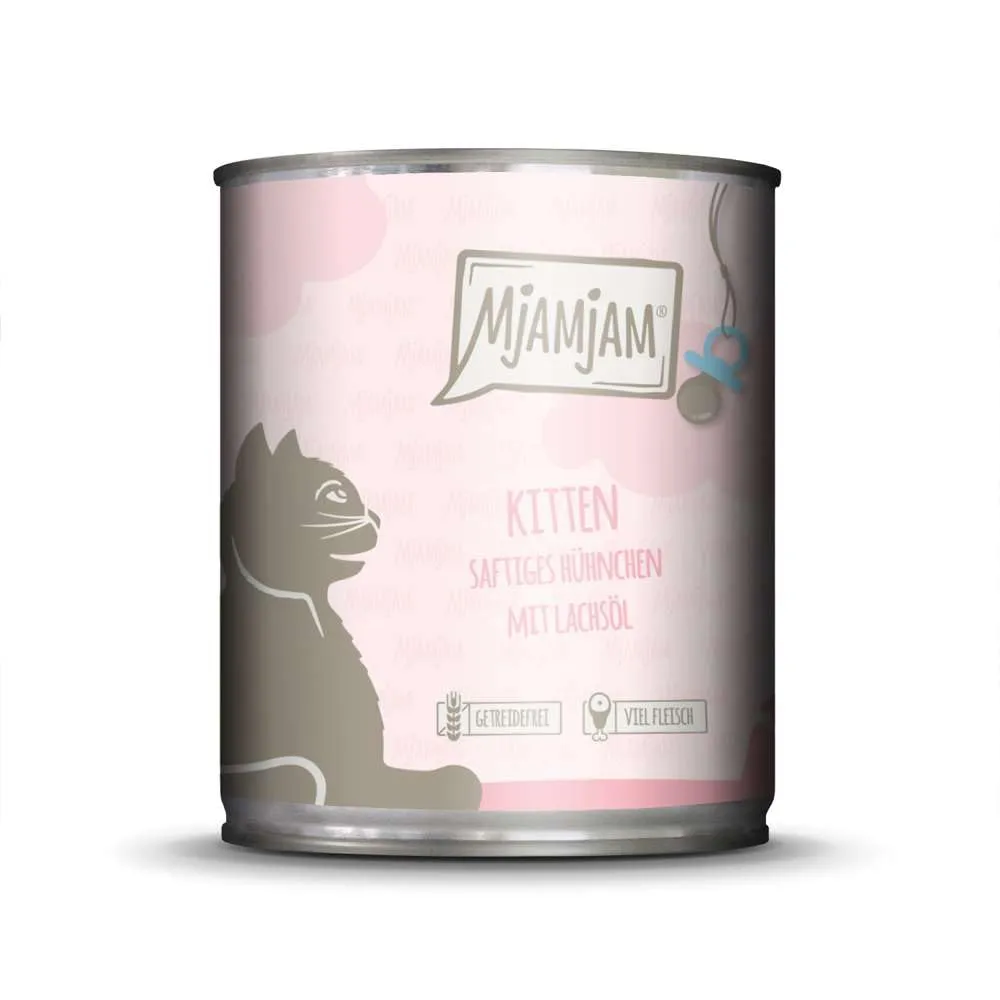 MjAMjAM Cibo Umido Premium per Gattini al Pollo e Olio di Salmone, Senza Cereali, 6 x 800 g - immagine 4