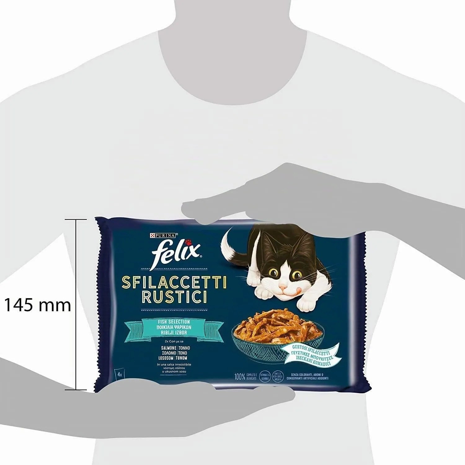 Felix Sfilaccetti Rustici Fish Selection Umido Gatto Tonno e Salmone, 48 Buste da 80 g - immagine 3
