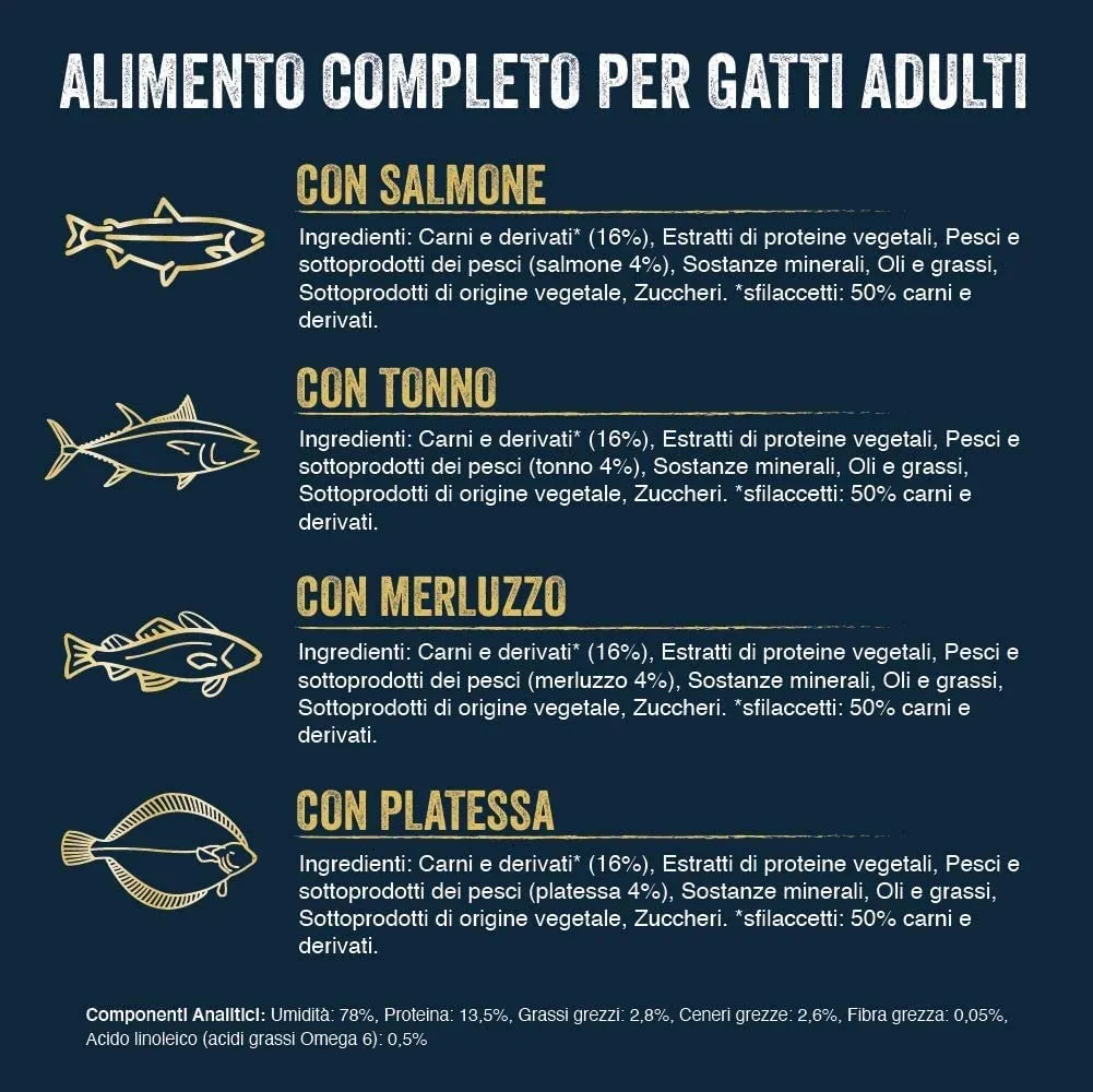 Felix Sfilaccetti Rustici Fish Selection Umido Gatto Tonno e Salmone, 48 Buste da 80 g - immagine 6