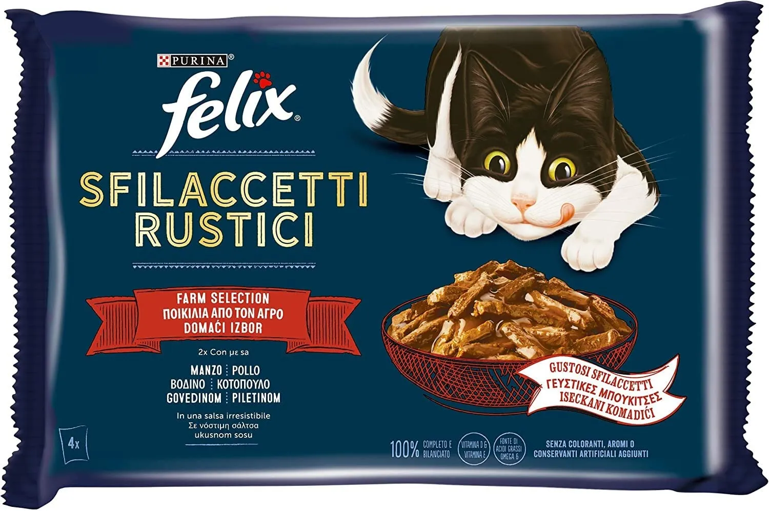 Purina Felix Sfilaccetti Rustici Cibo Umido per Gatti Manzo e Pollo, 48 buste da 80g - immagine 2