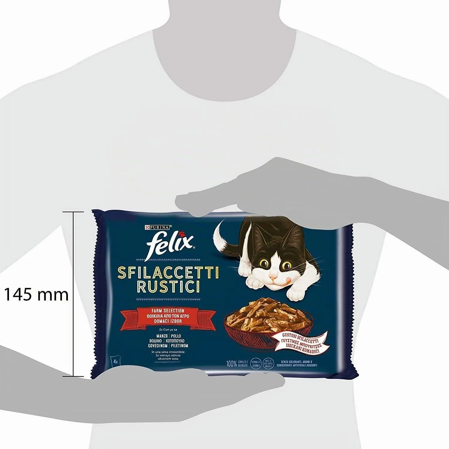Purina Felix Sfilaccetti Rustici Cibo Umido per Gatti Manzo e Pollo, 48 buste da 80g - immagine 3