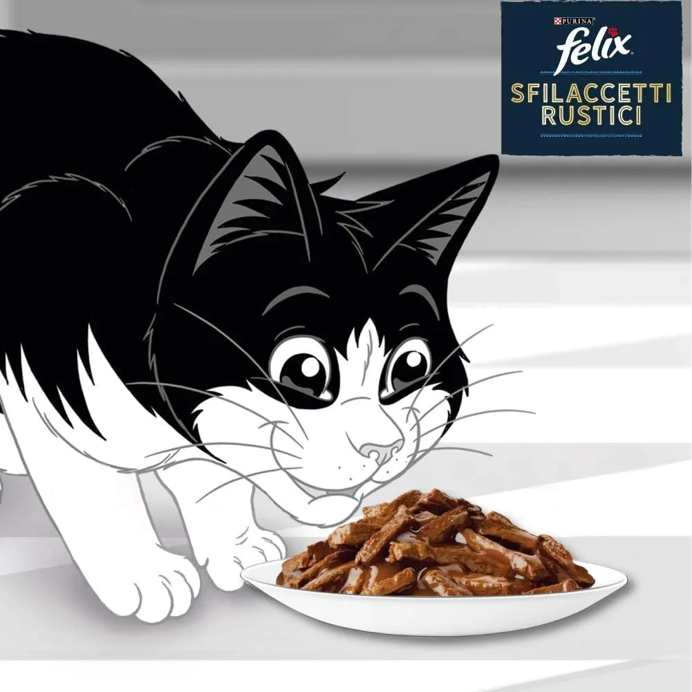 Purina Felix Sfilaccetti Rustici Cibo Umido per Gatti Manzo e Pollo, 48 buste da 80g - immagine 5