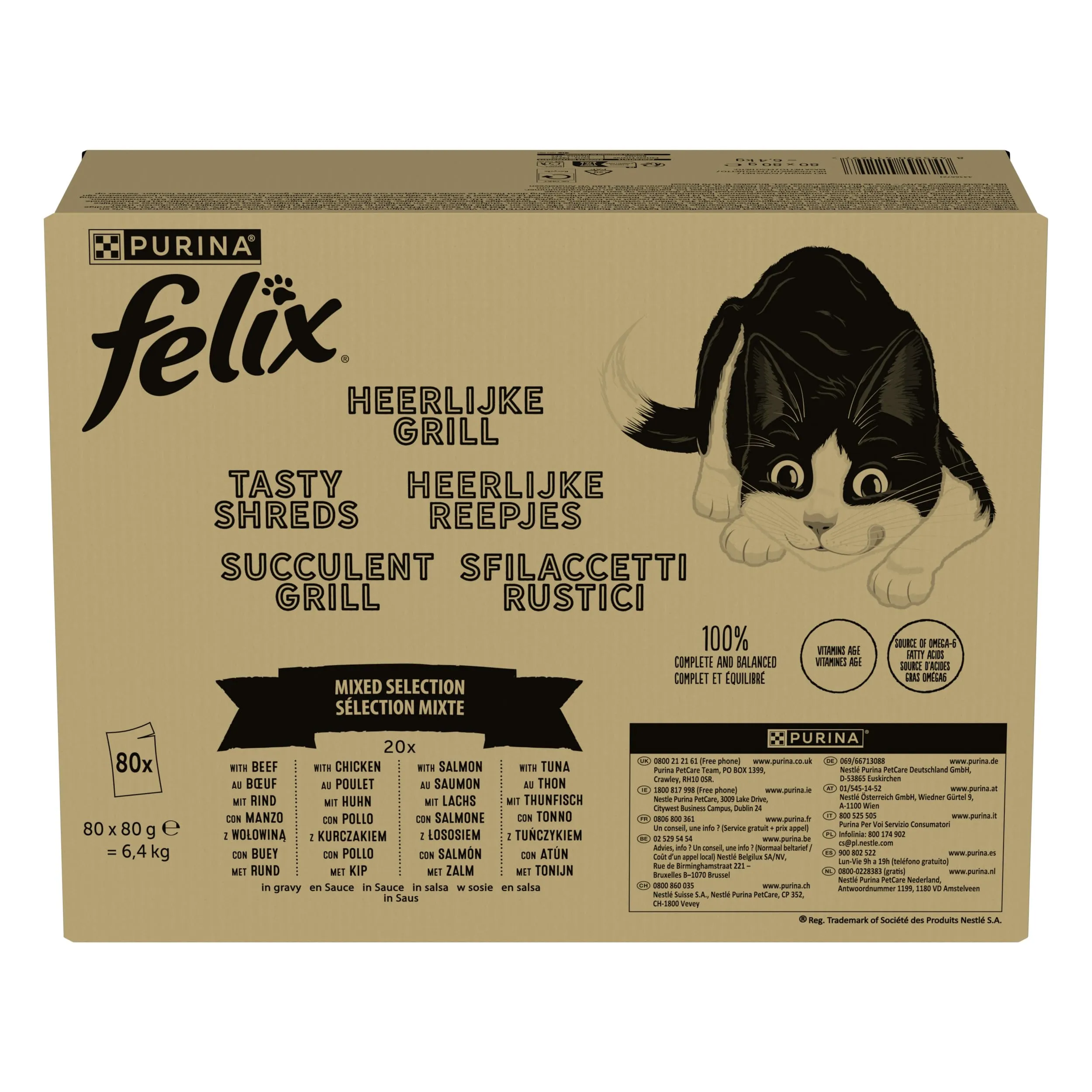 Purina Felix Sfilaccetti Rustici Cibo Umido per Gatti Manzo, Pollo, Salmone, Tonno, 80 buste da 80g - immagine 2