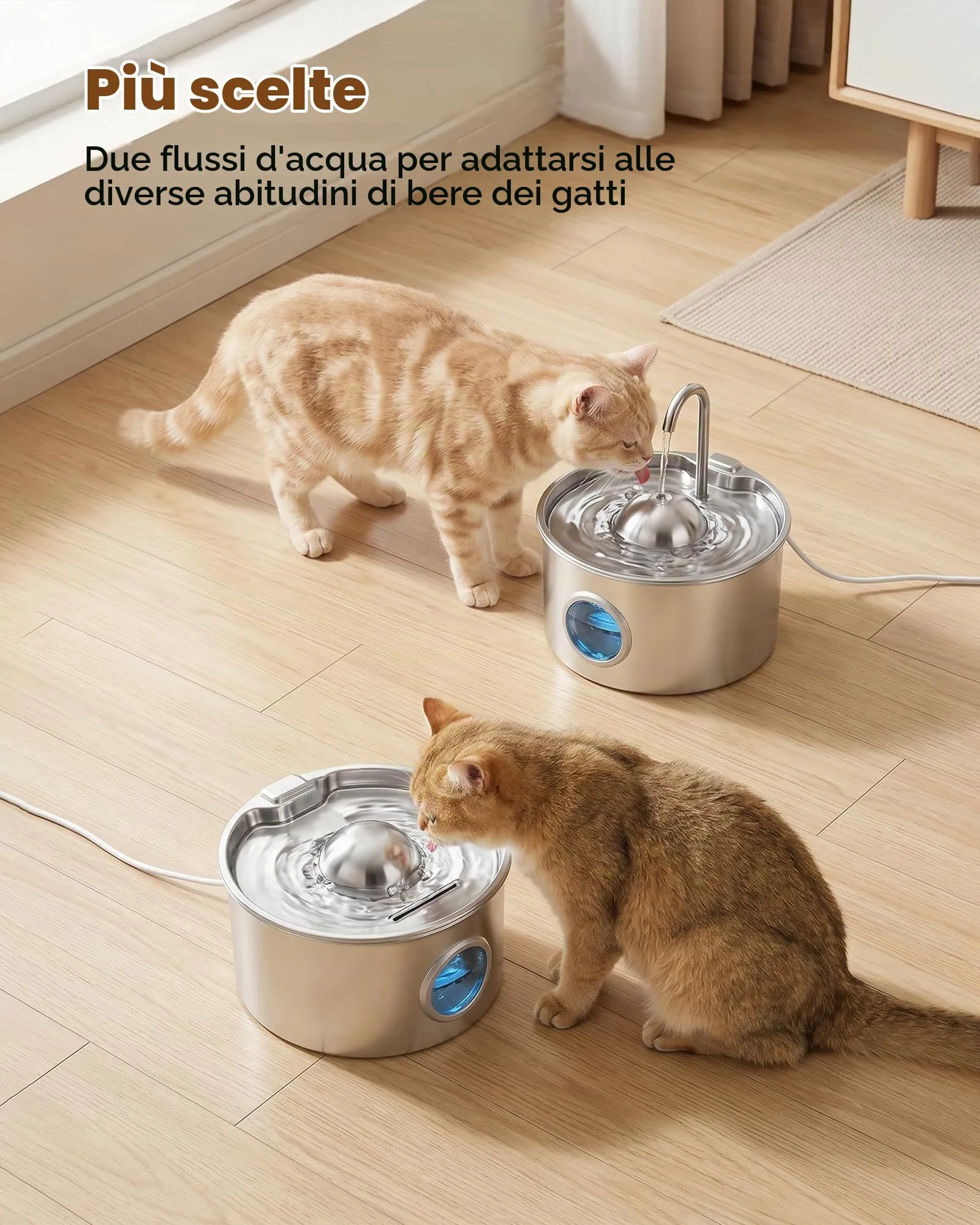 Dctrod Fontana per Gatti in Acciaio Inossidabile, 2.6L, Distributore d'Acqua Automatico con Filtraggio Quadruplo e Pompa Silenziosa - immagine 6