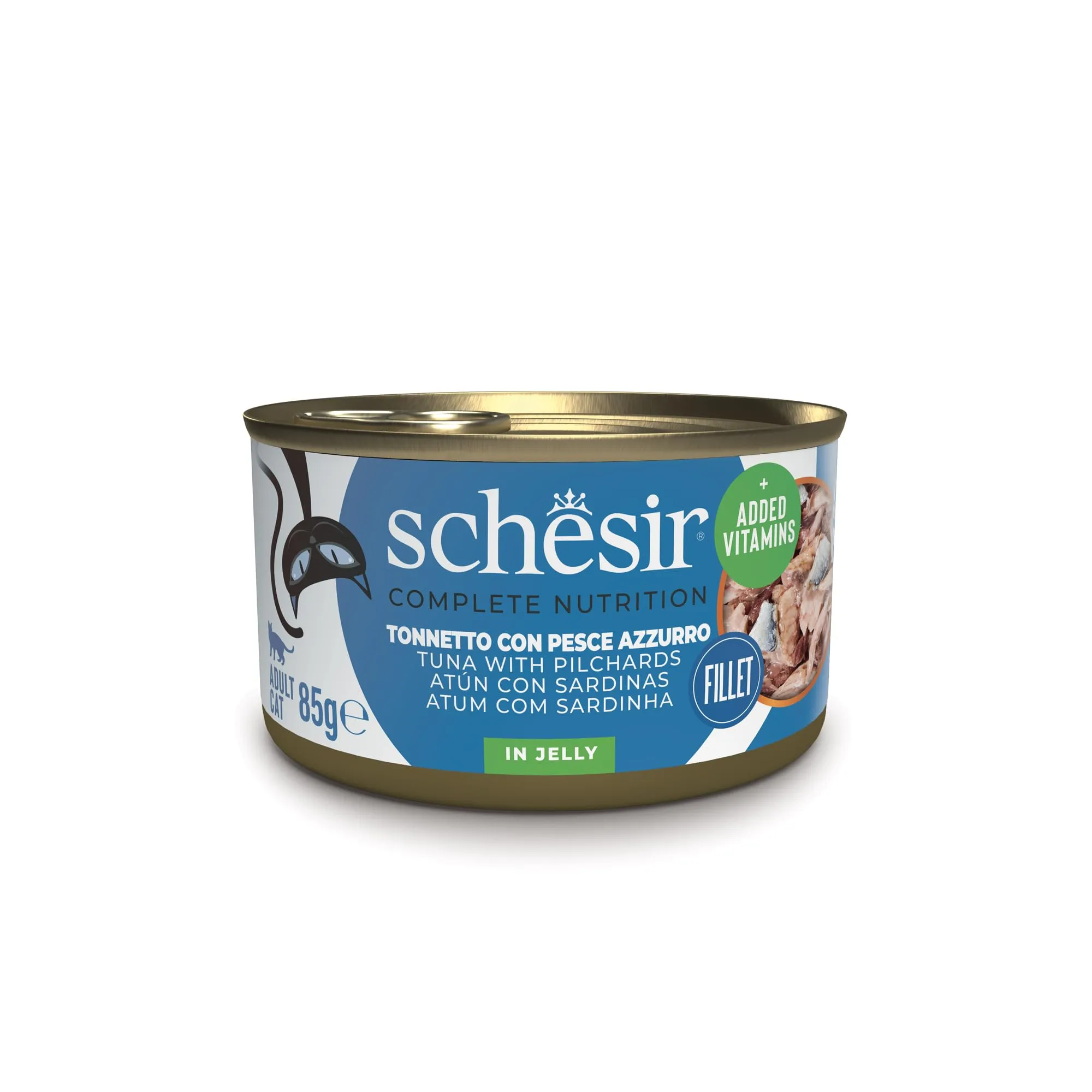 Schesir Tonnetto con Pesce Azzurro in Gelatina Alimento Umido Completo per Gatti, 12 x 85g - immagine 1