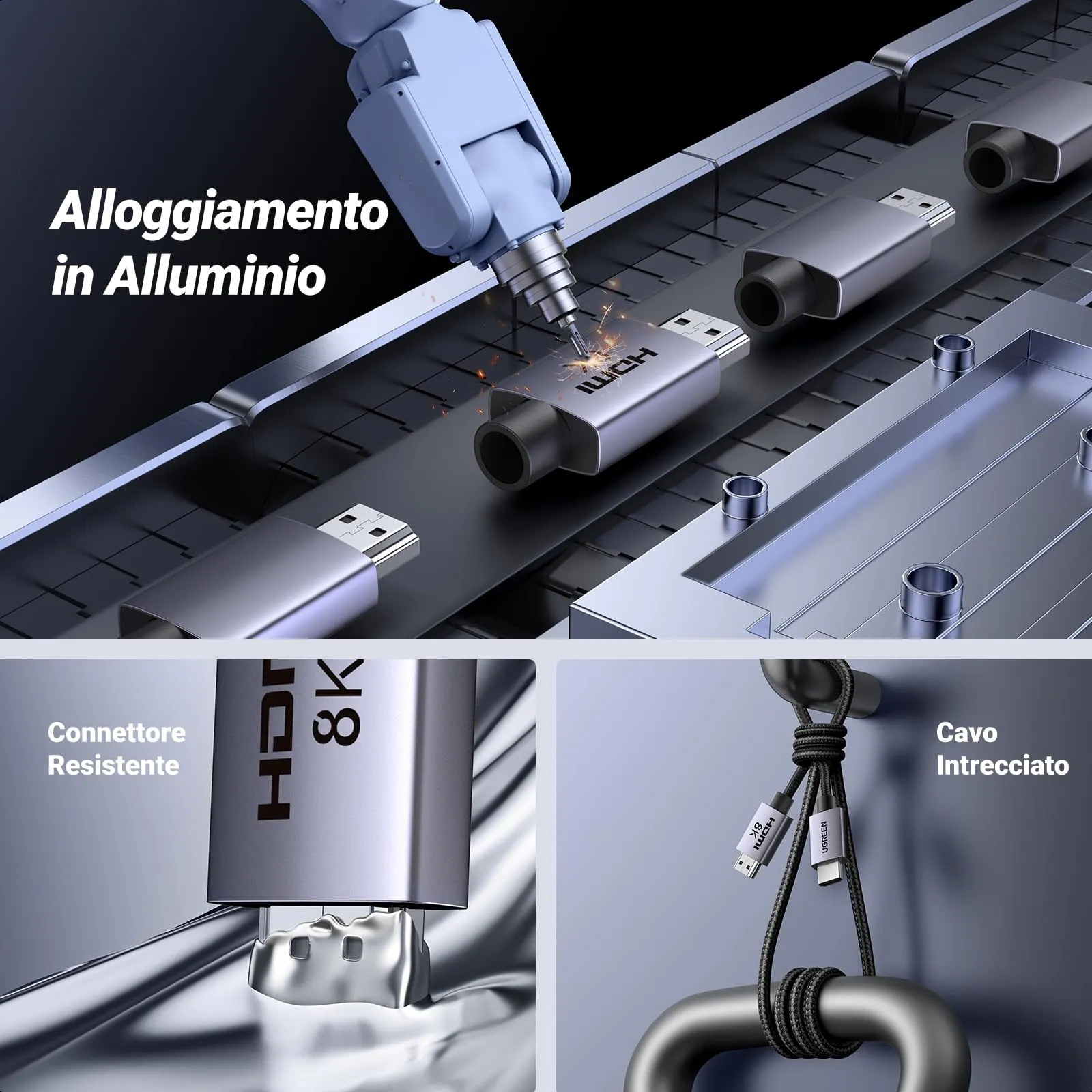 UGREEN Cavo HDMI 2.1 Certificato 8K 60Hz 4K 240Hz 48Gbps (0.5M) - immagine 6
