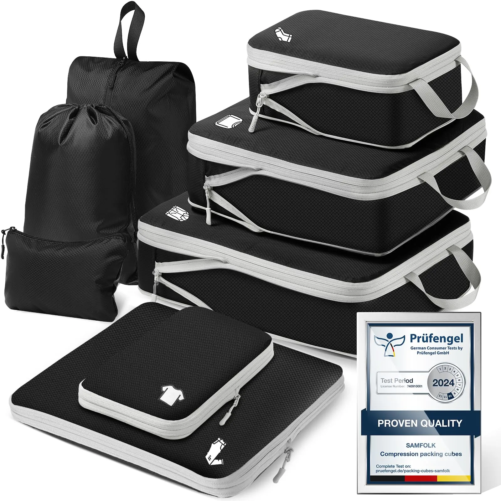 Samfolk Set di 8 Packing Cubes Organizzatori Valigia a Compressione in Tessuto Oxford - immagine 1