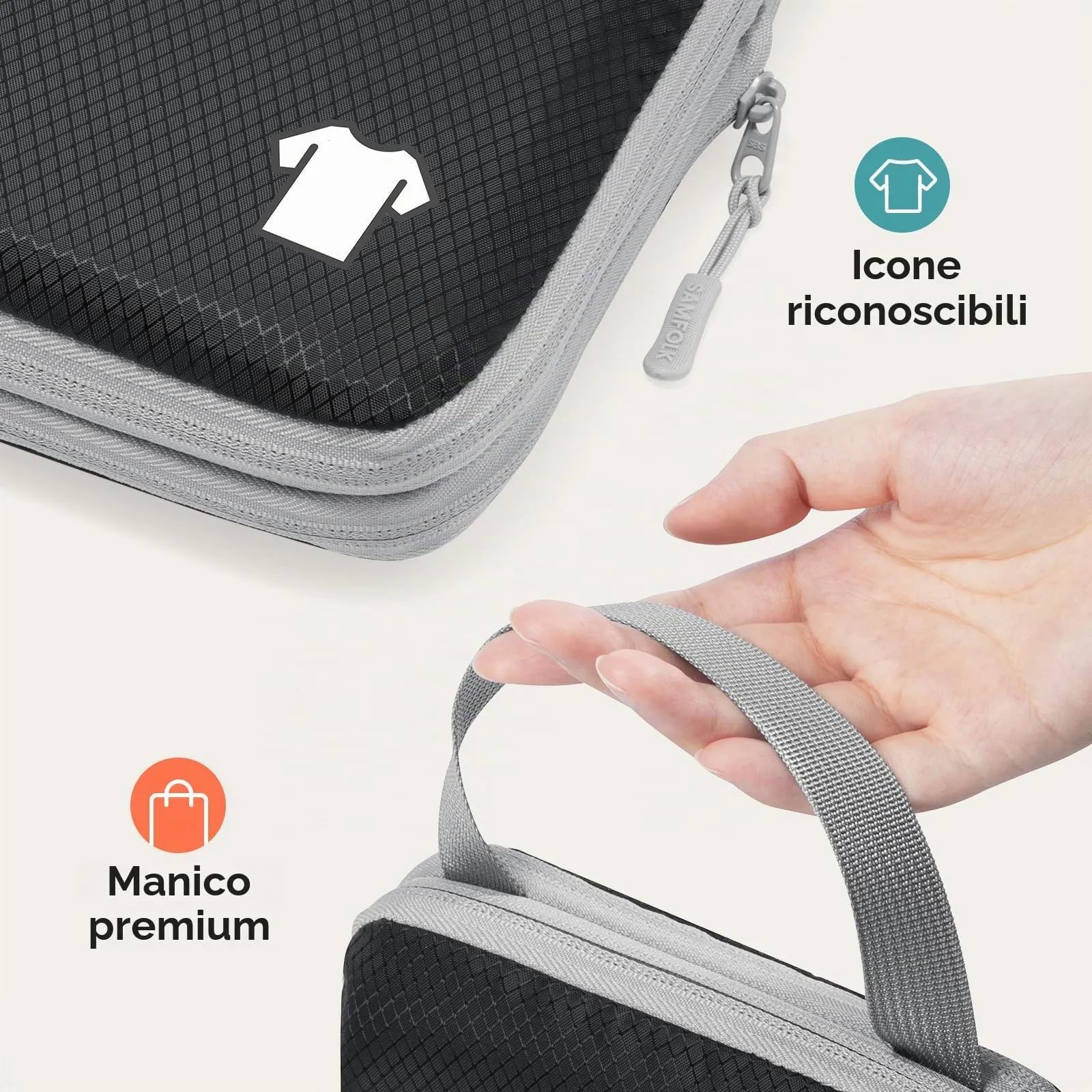 Samfolk Set di 8 Packing Cubes Organizzatori Valigia a Compressione in Tessuto Oxford - immagine 3