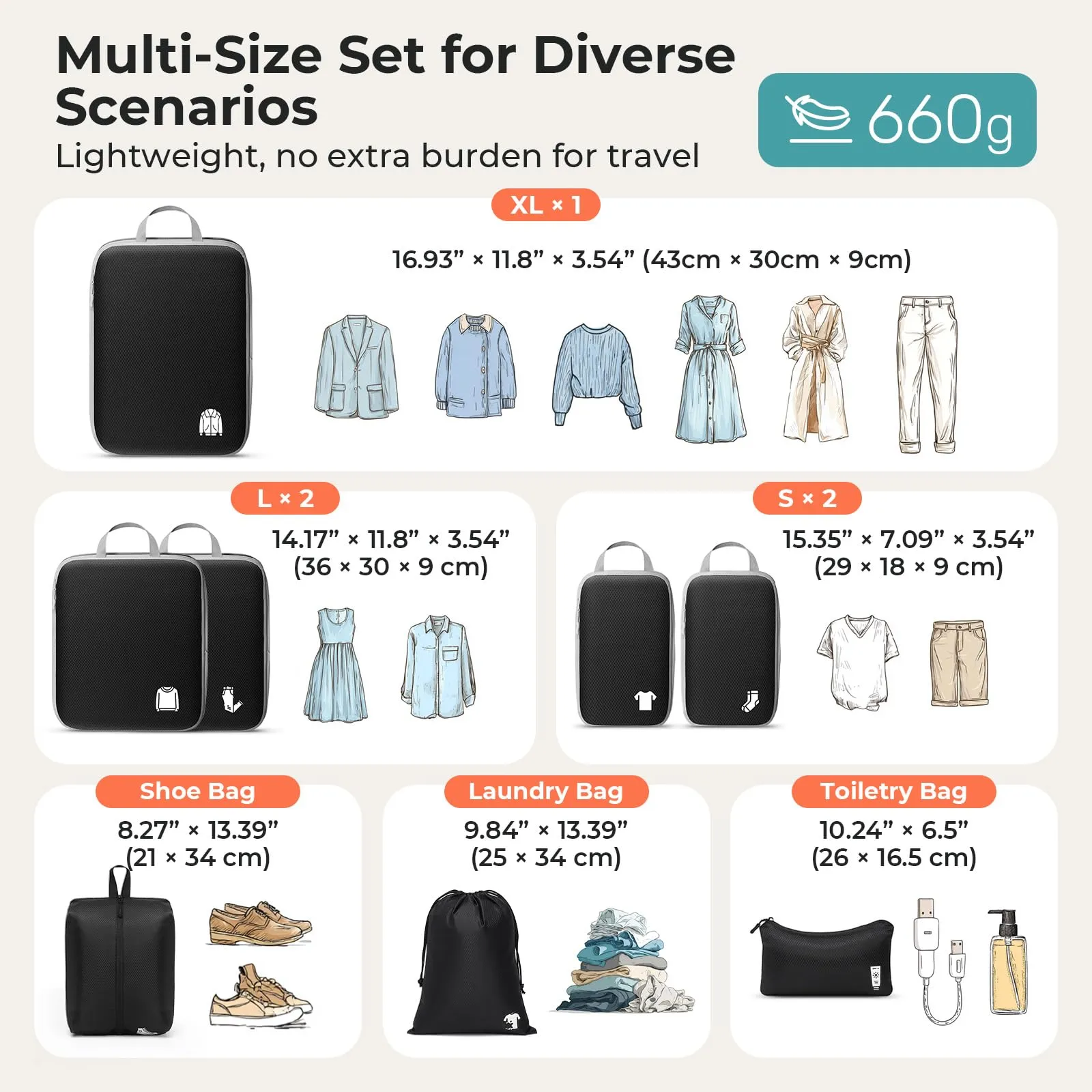 Samfolk Set di 8 Packing Cubes Organizzatori Valigia a Compressione in Tessuto Oxford - immagine 5