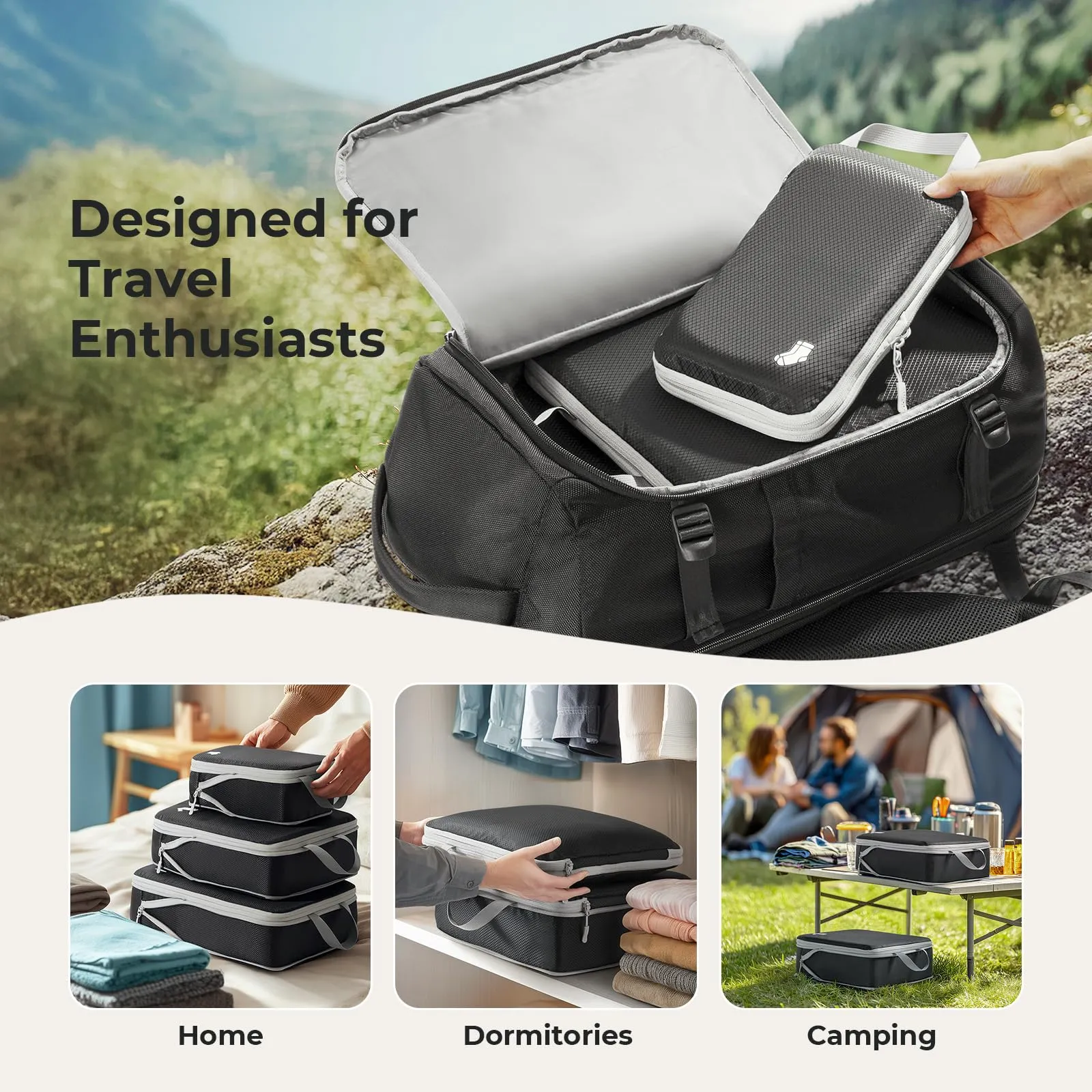 Samfolk Set di 8 Packing Cubes Organizzatori Valigia a Compressione in Tessuto Oxford - immagine 8