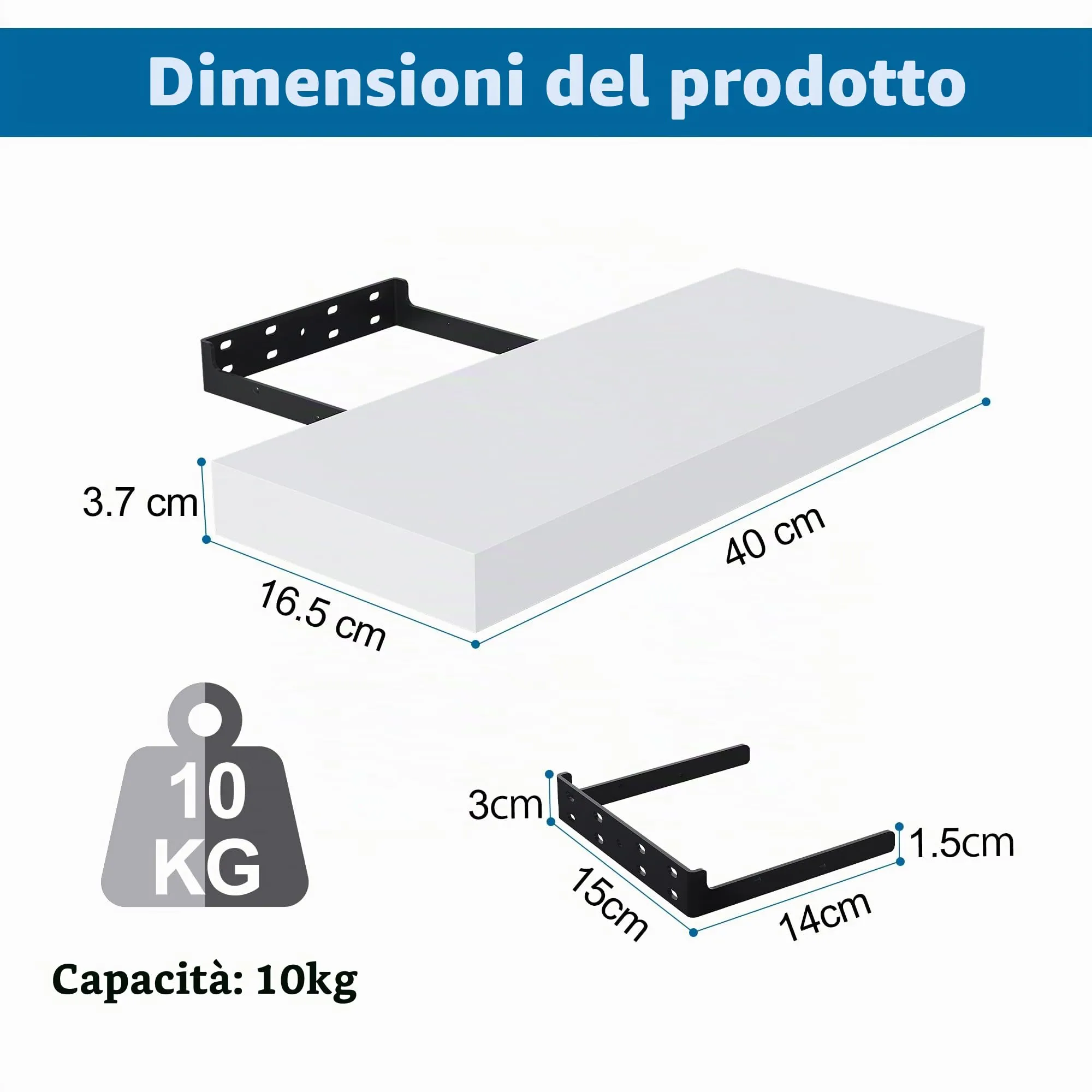 BONTEC Mensole da Muro Bianche per Bagno, Set da 2 - immagine 2
