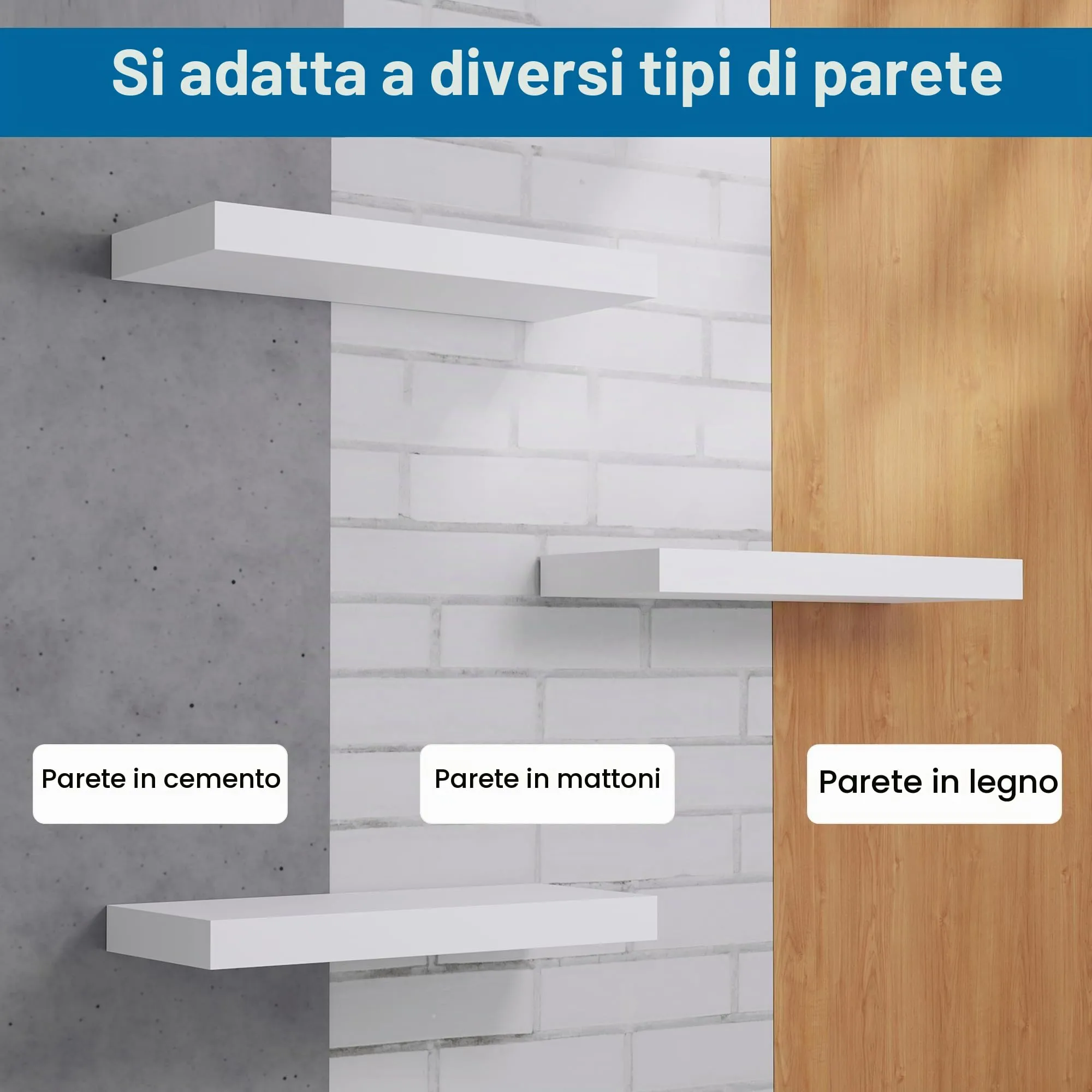 BONTEC Mensole da Muro Bianche per Bagno, Set da 2 - immagine 5