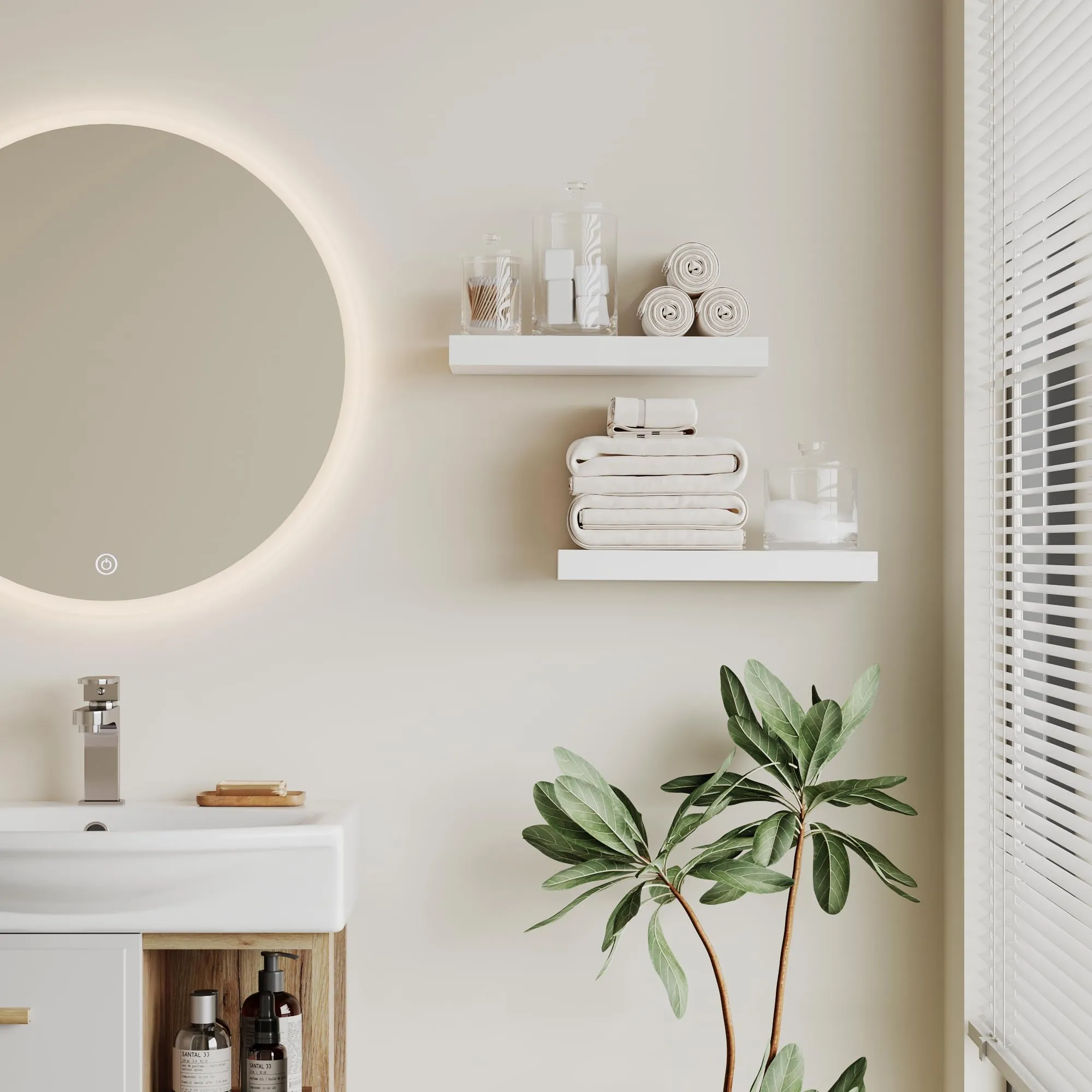 BONTEC Mensole da Muro Bianche per Bagno, Set da 2 - immagine 6
