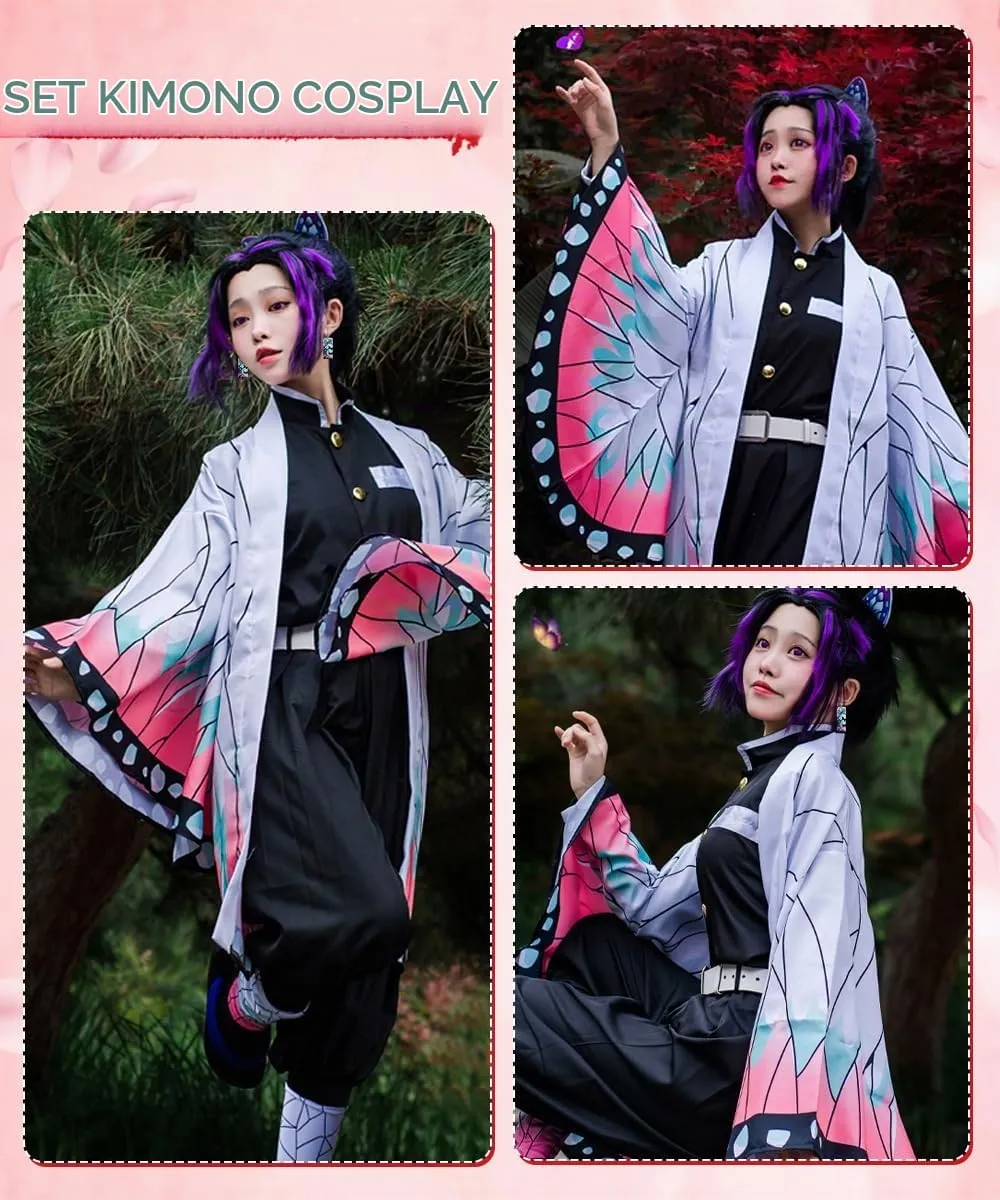 YYDSXK Kochou Shinobu Cosplay Costume Set with Kimono Cloak and Accessories - immagine 5