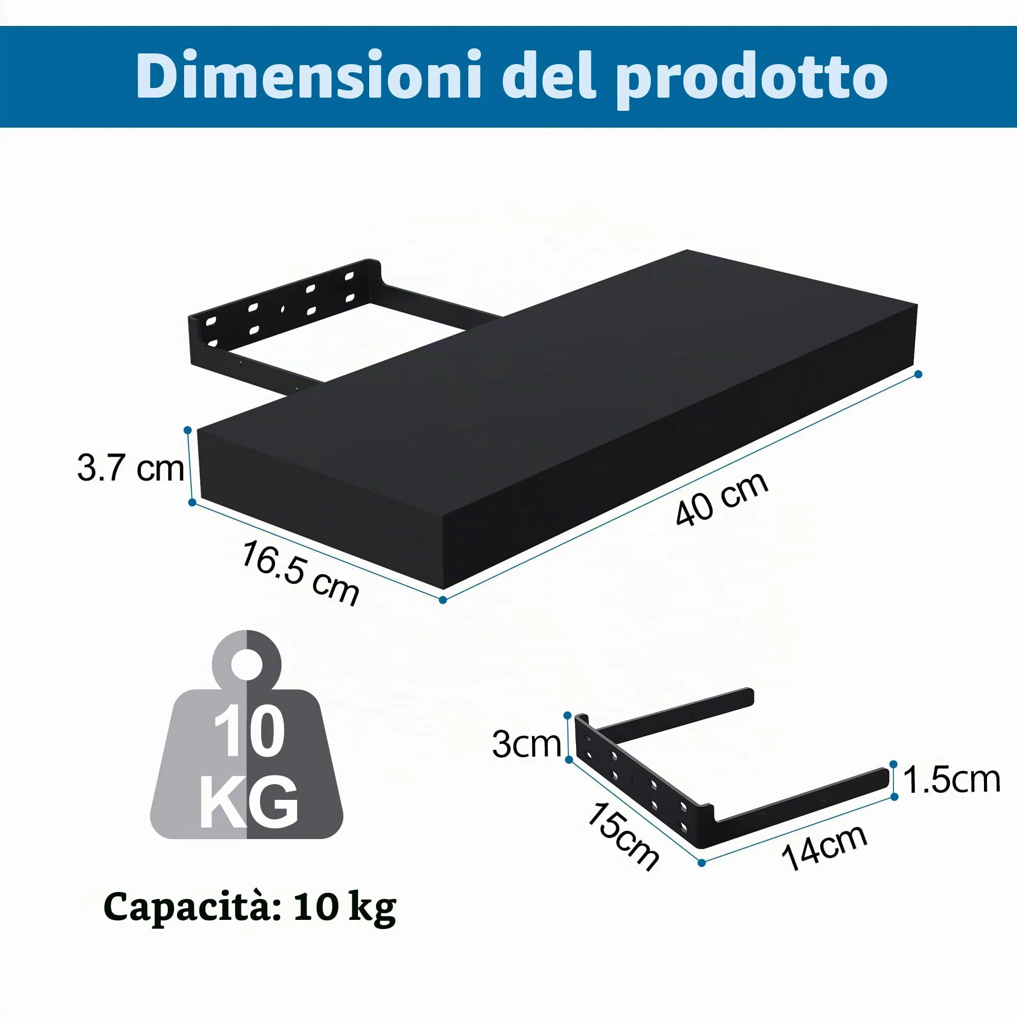 BONTEC Mensole da Muro per Bagno, Set da 2, Nero, FS01-BK - immagine 2