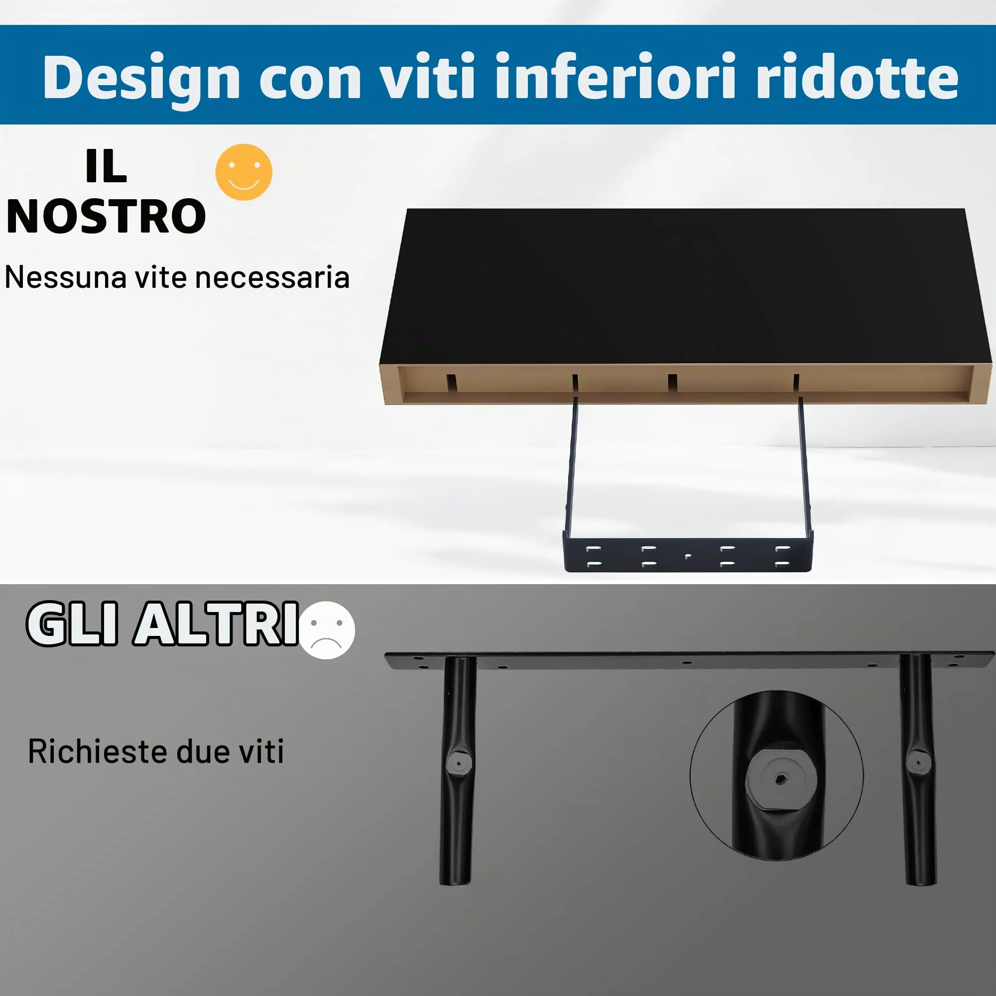 BONTEC Mensole da Muro per Bagno, Set da 2, Nero, FS01-BK - immagine 3
