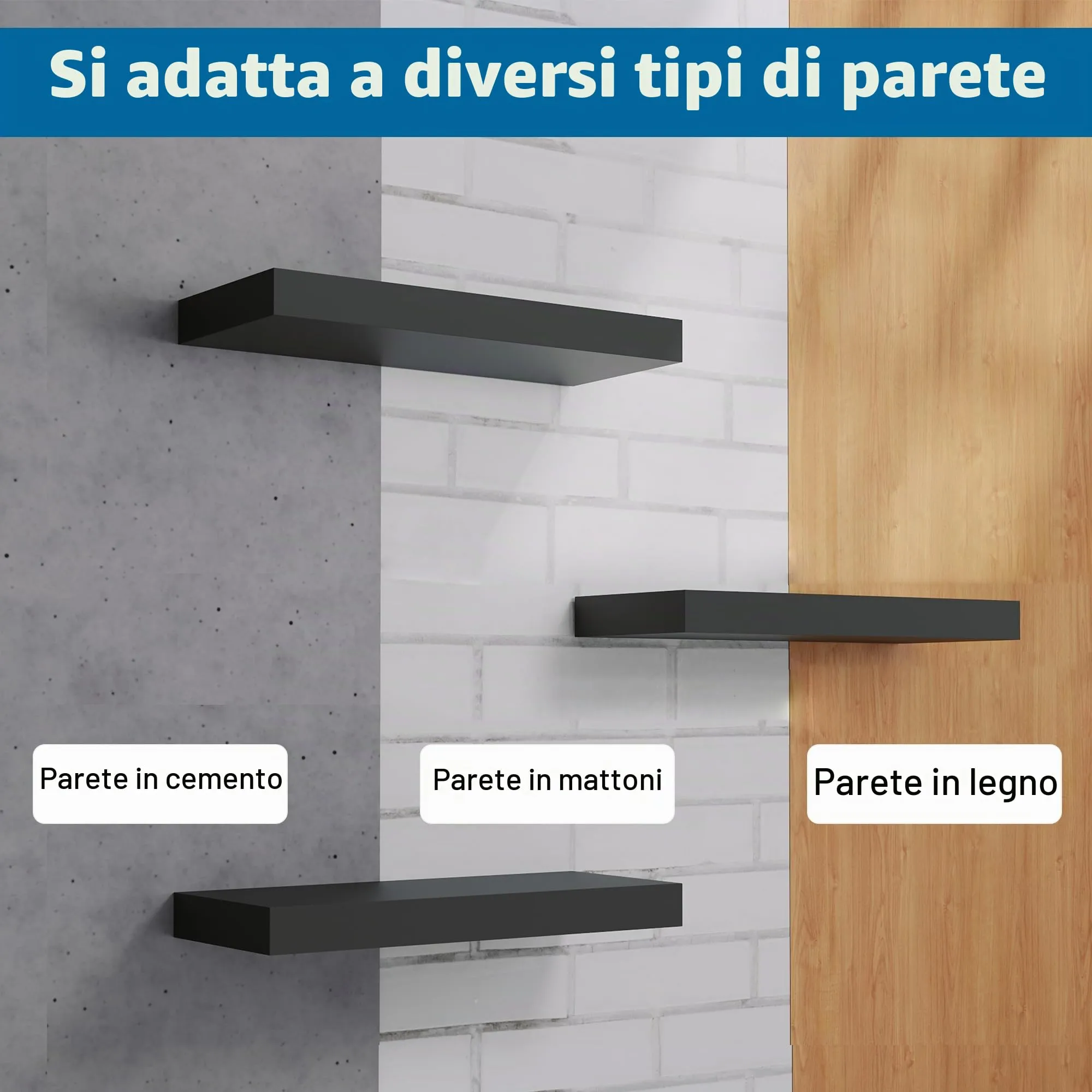 BONTEC Mensole da Muro per Bagno, Set da 2, Nero, FS01-BK - immagine 5