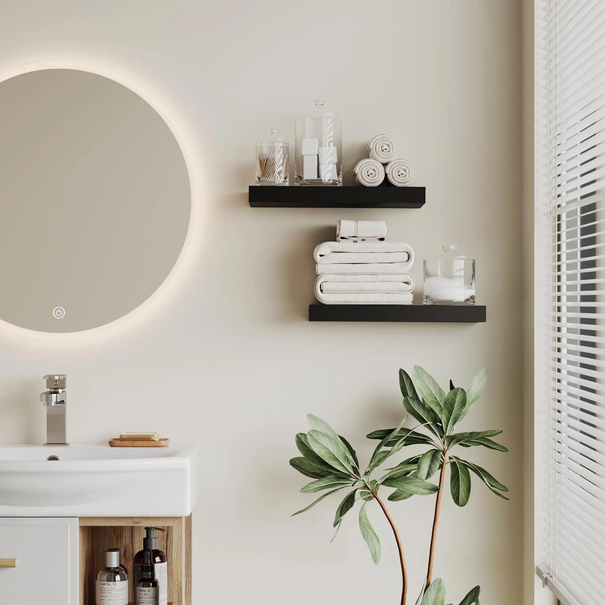 BONTEC Mensole da Muro per Bagno, Set da 2, Nero, FS01-BK - immagine 6