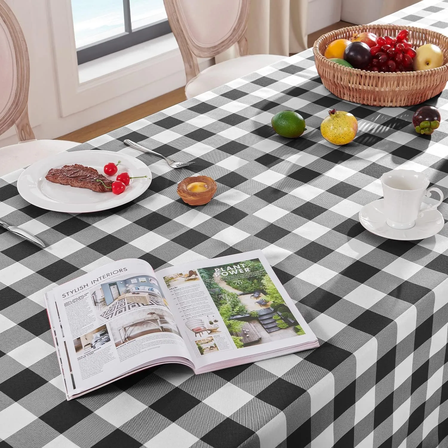 Softalker Tovaglia Rettangolare a Quadri Gingham Impermeabile, Nero e Bianco, 152 x 259 cm, Confezione da 2 - immagine 3