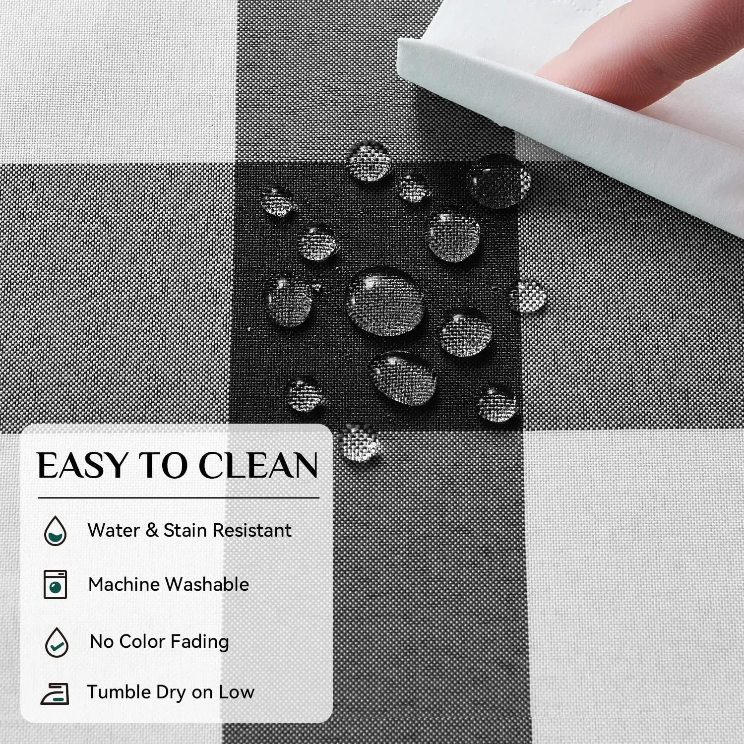 Softalker Tovaglia Rettangolare a Scacchiera Gingham Impermeabile Nero e Bianco, Confezione da 2 - immagine 4